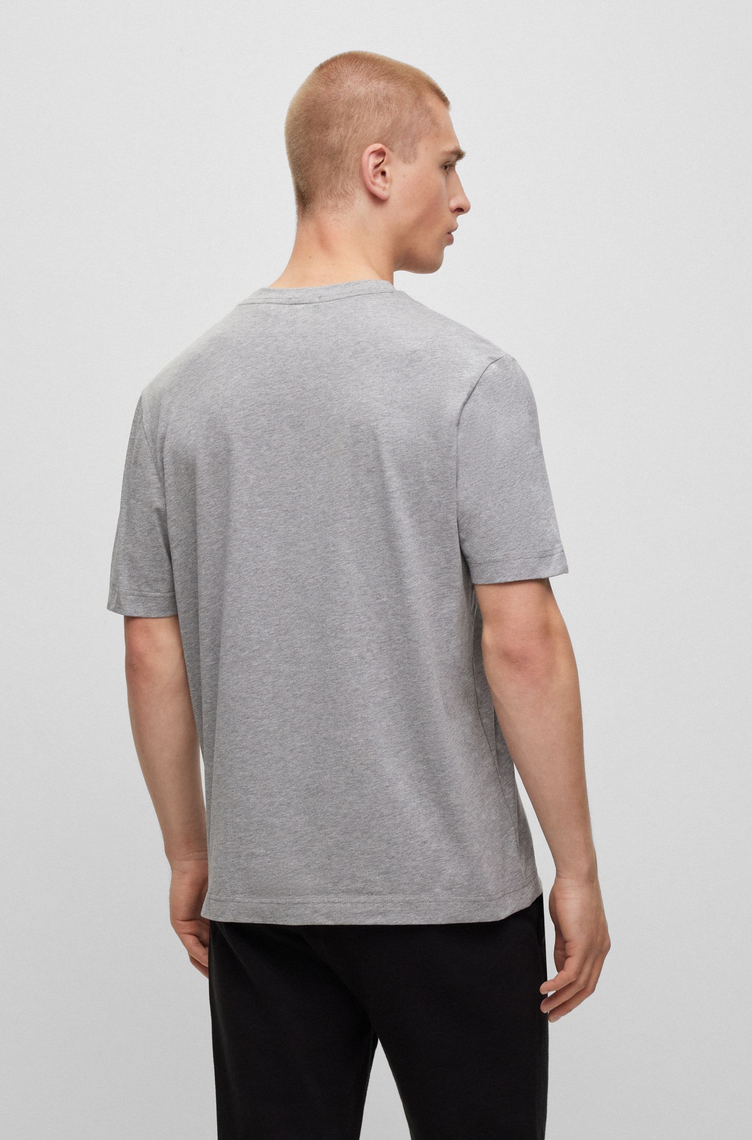 【BOSS博斯】徽标印花弹力棉宽松 T 恤