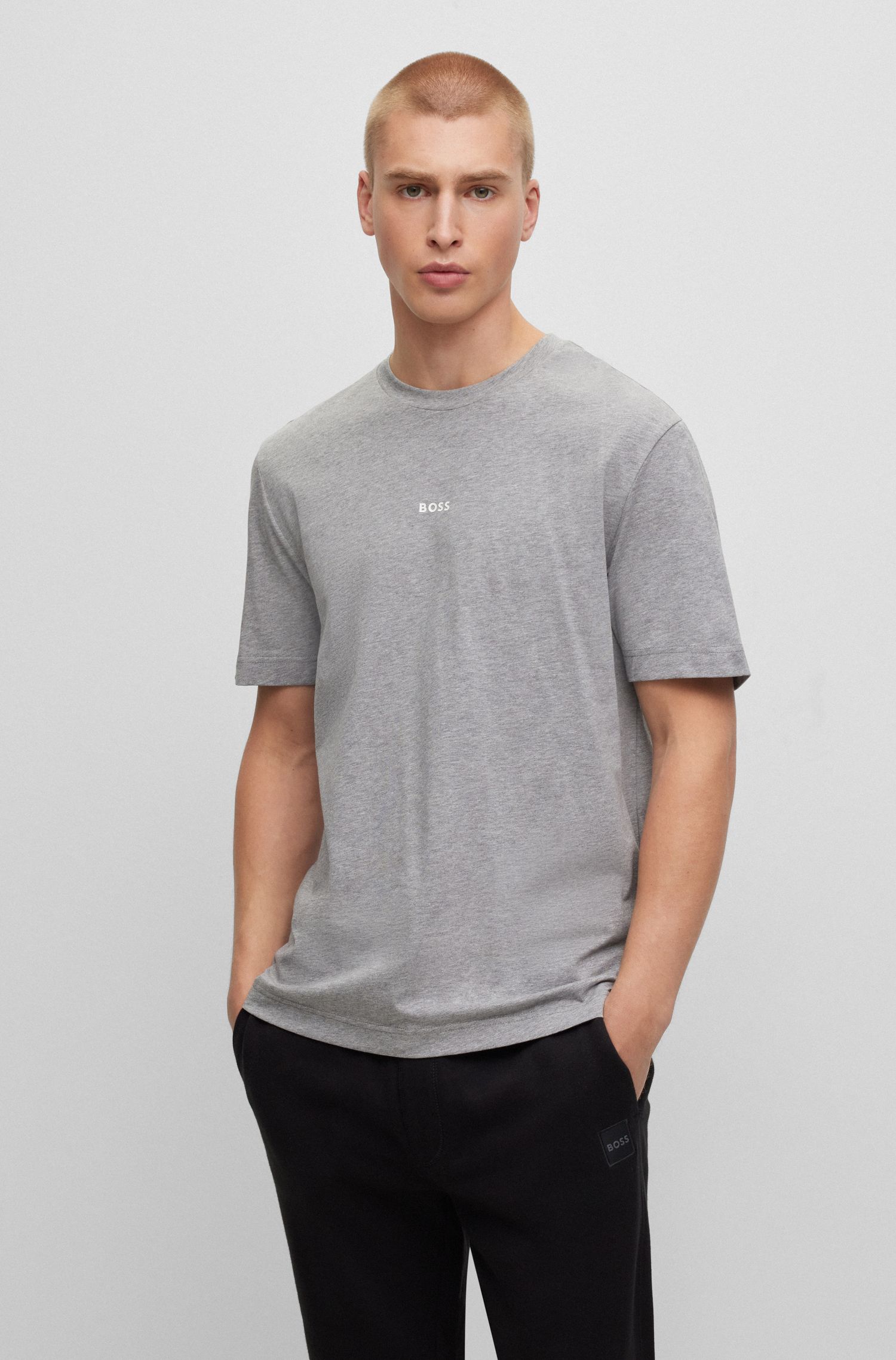 【BOSS博斯】徽标印花弹力棉宽松 T 恤