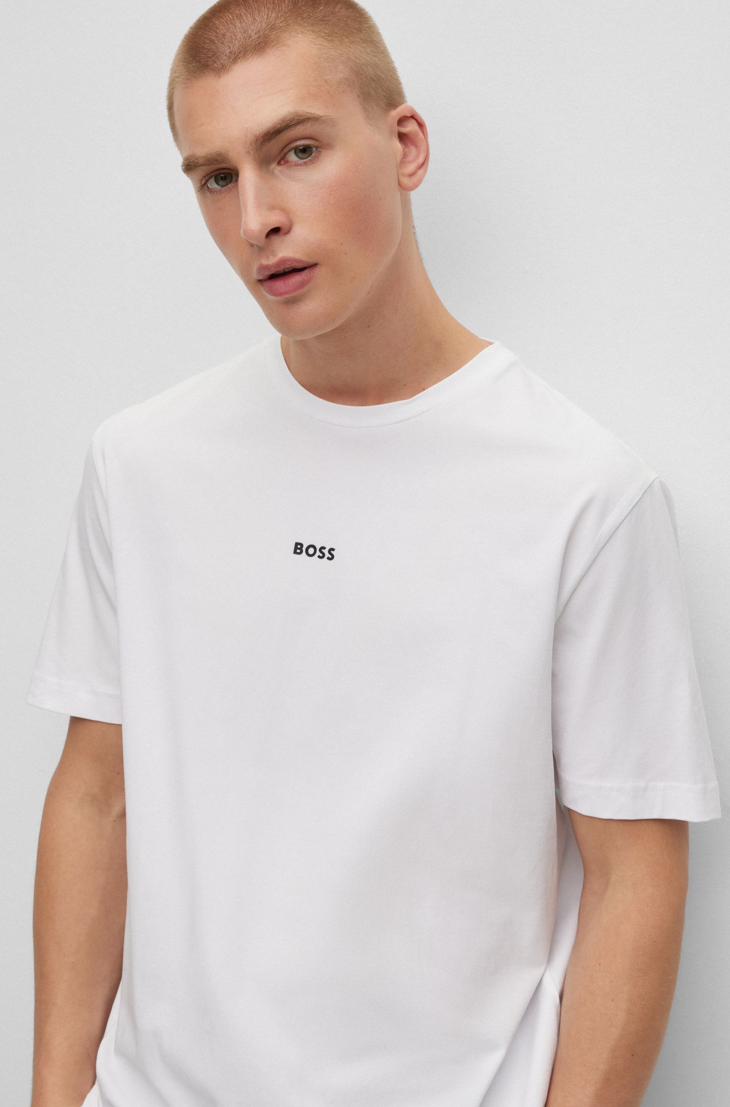 【BOSS博斯】徽标印花弹力棉宽松 T 恤