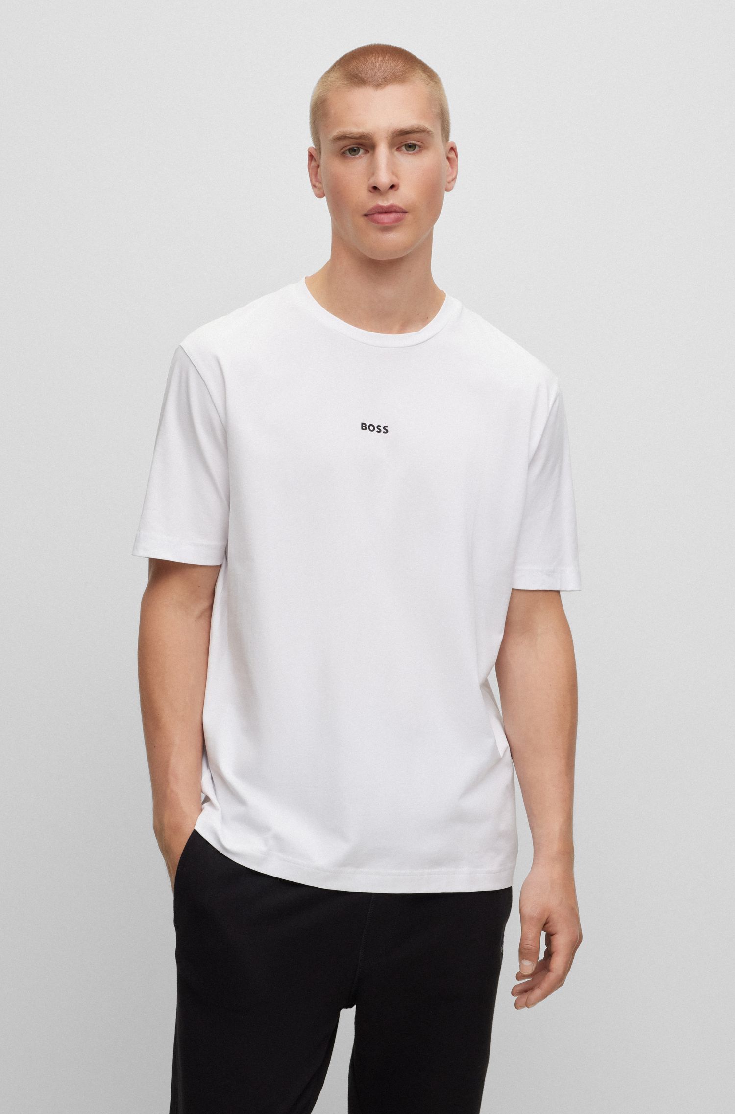 【BOSS博斯】徽标印花弹力棉宽松 T 恤
