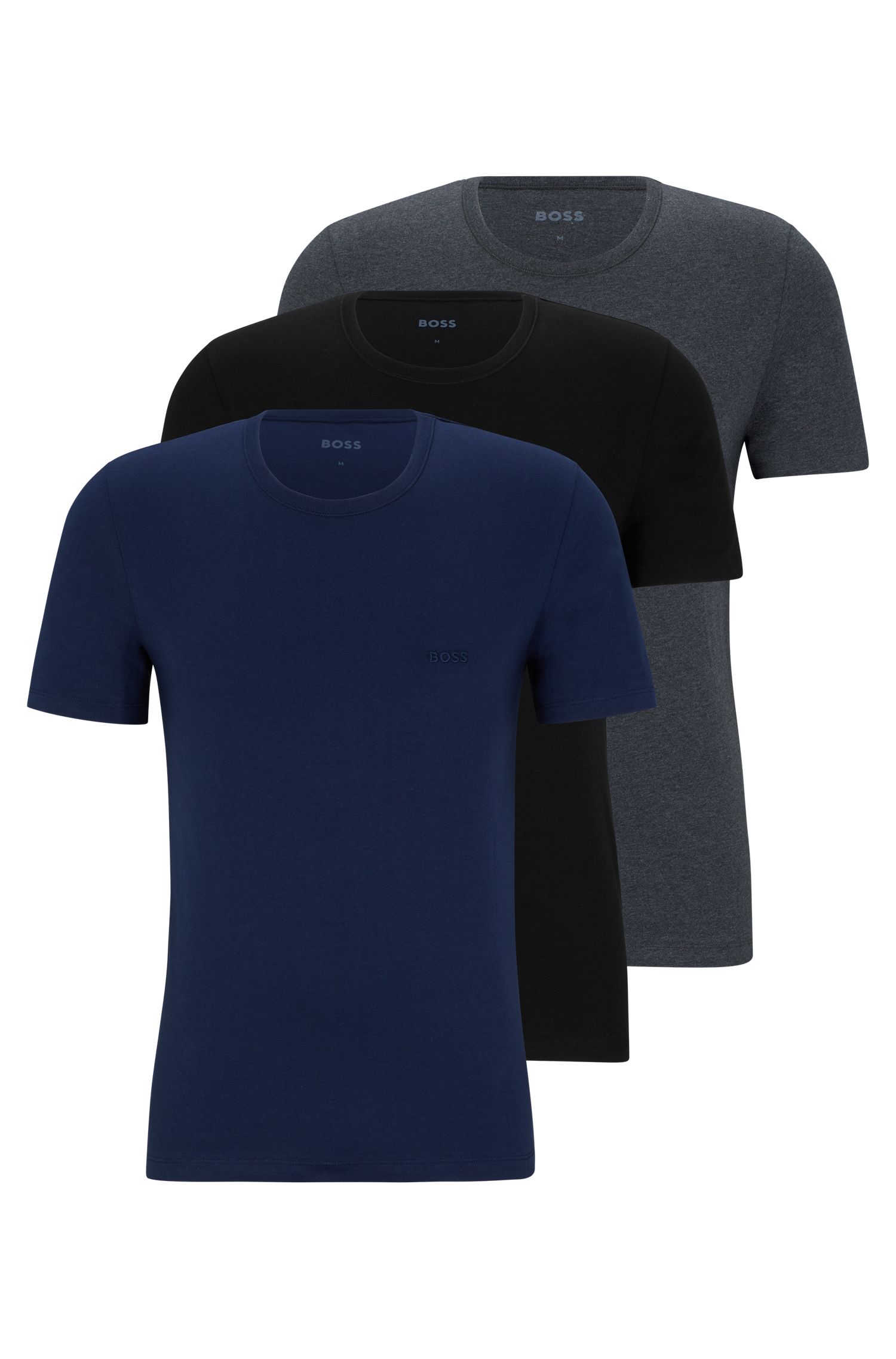 【BOSS博斯】刺绣徽标装饰棉质 T 恤三件装