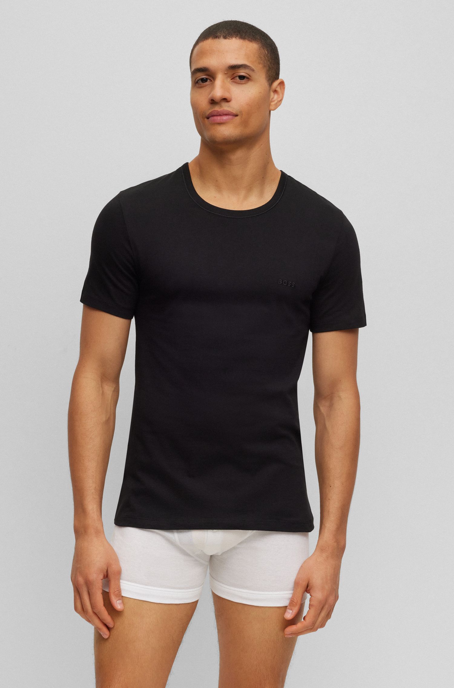 【BOSS博斯】刺绣徽标装饰棉质 T 恤三件装