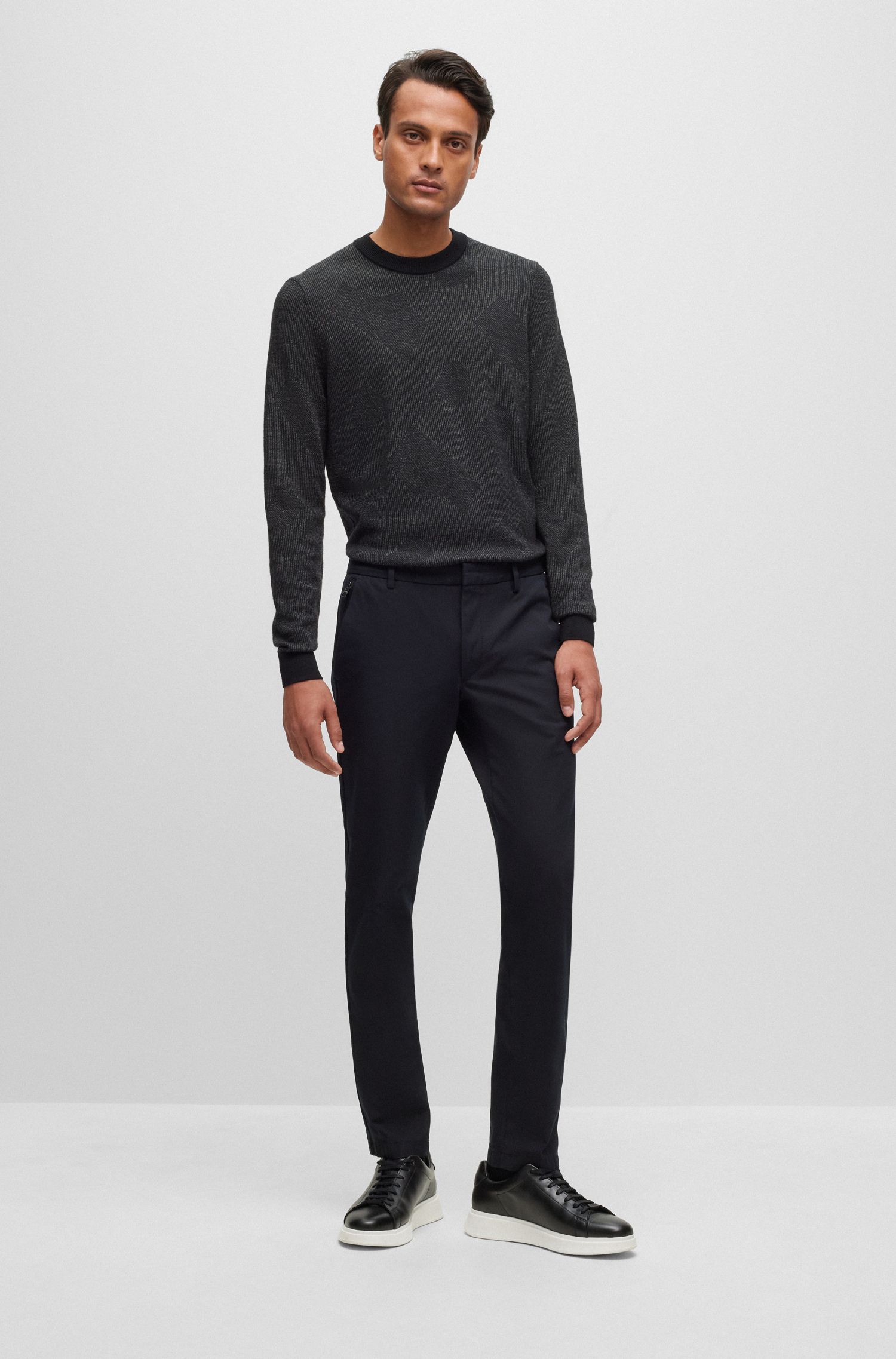 【BOSS博斯】弹力棉质混纺修身长裤