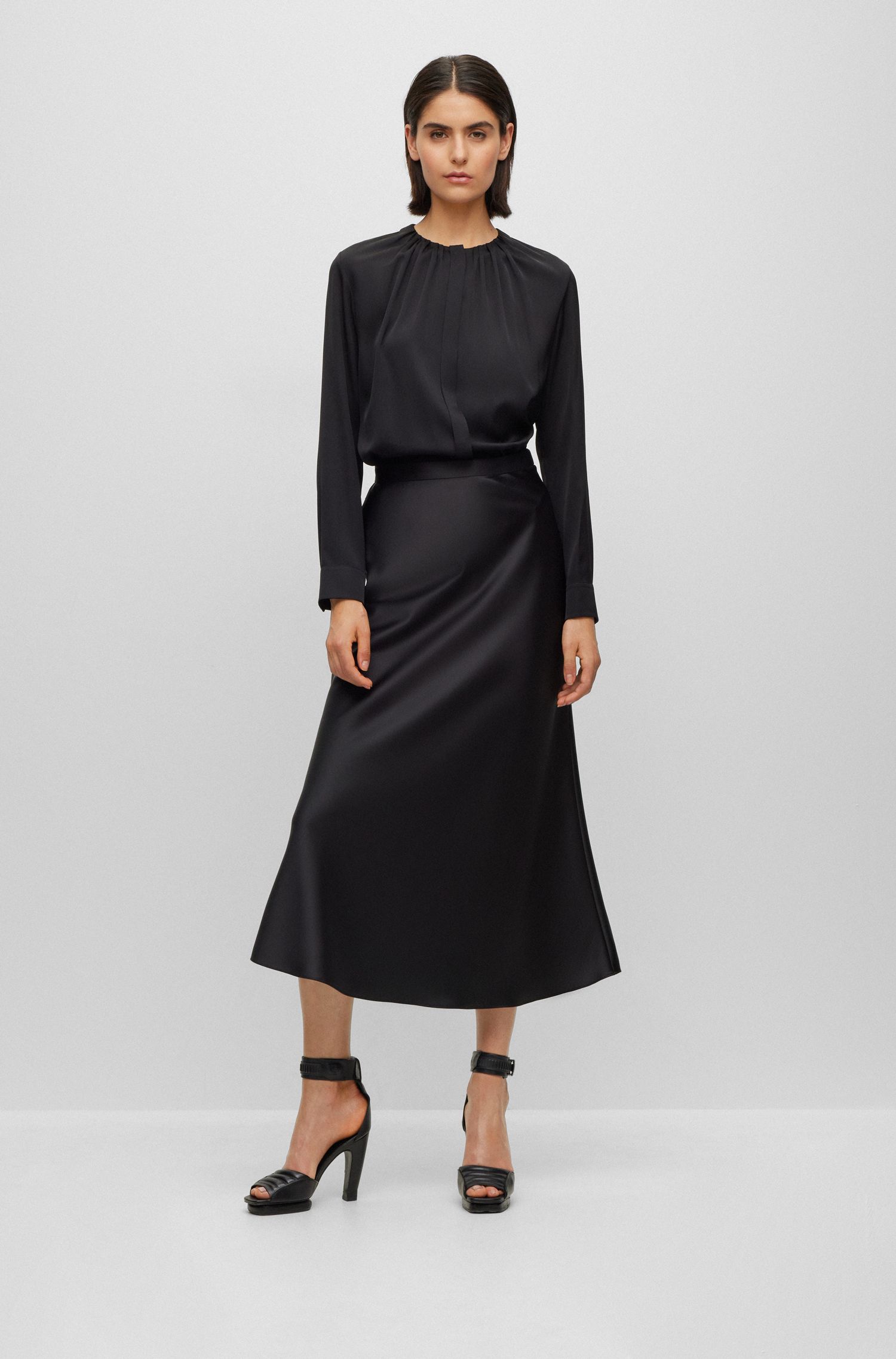 【BOSS博斯】褶皱衣领弹力双绉纱女士衬衫