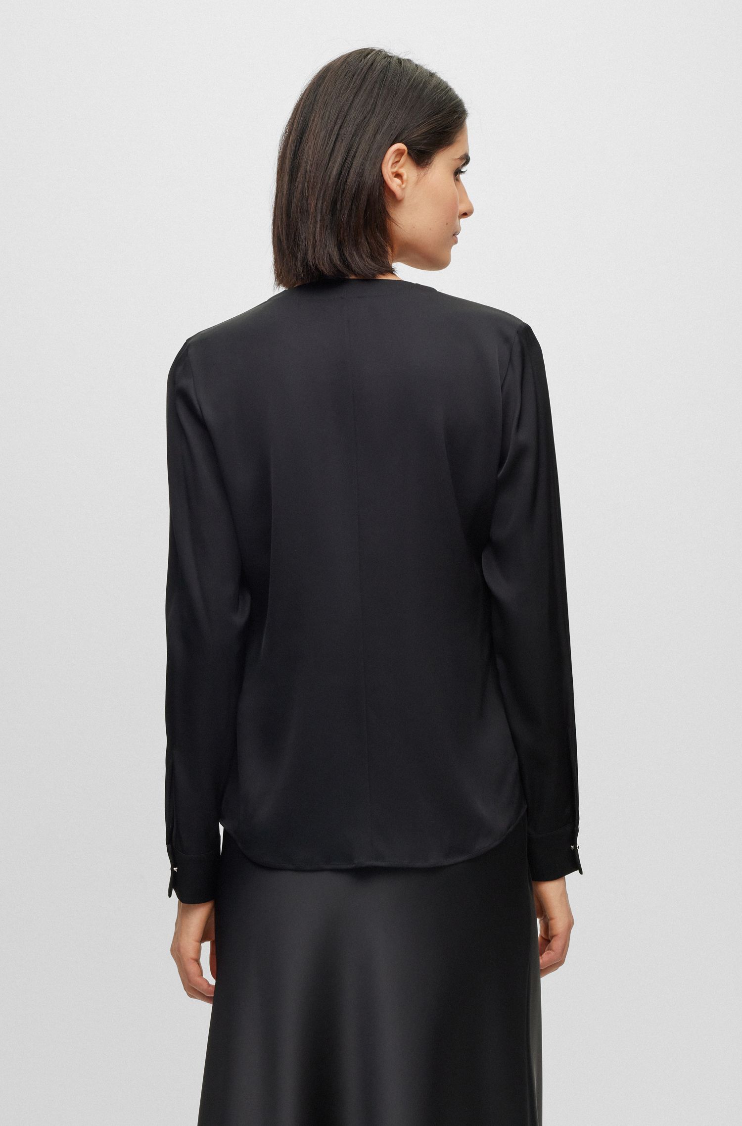 【BOSS博斯】褶皱衣领弹力双绉纱女士衬衫