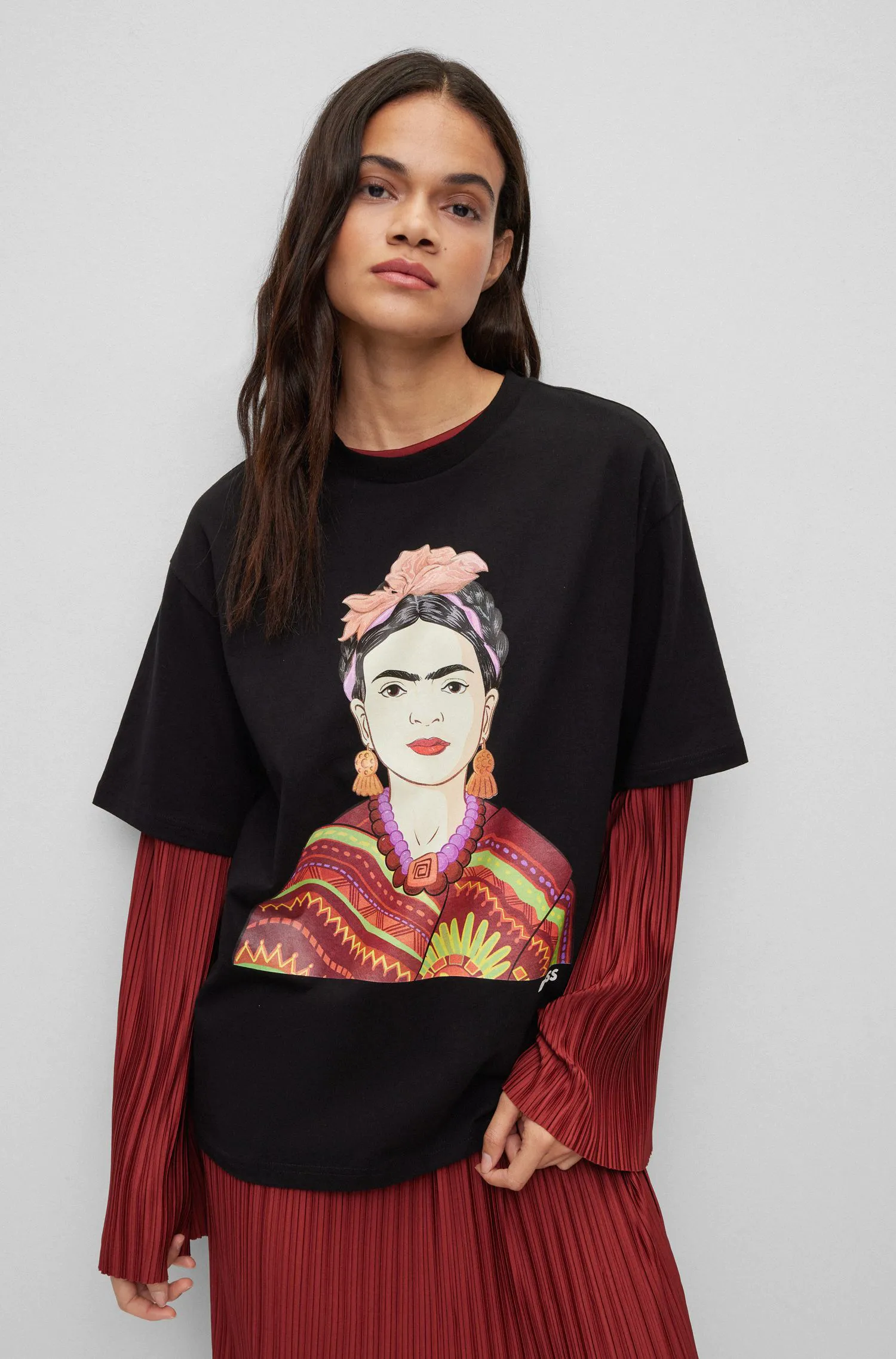 Frida Kahlo 作品图案宽松版型棉质 T 恤