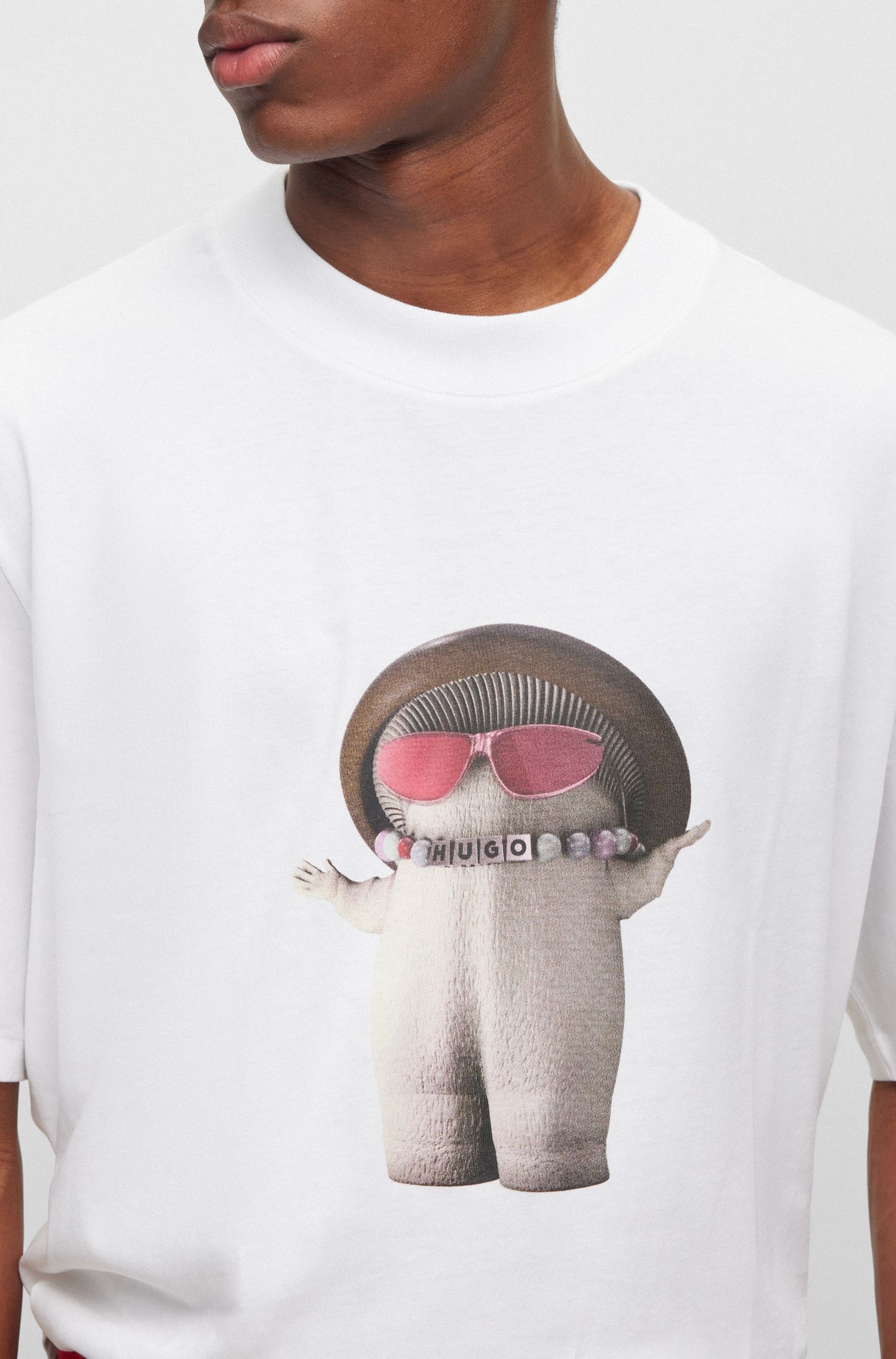 蘑菇印花棉质平纹针织宽松 T 恤