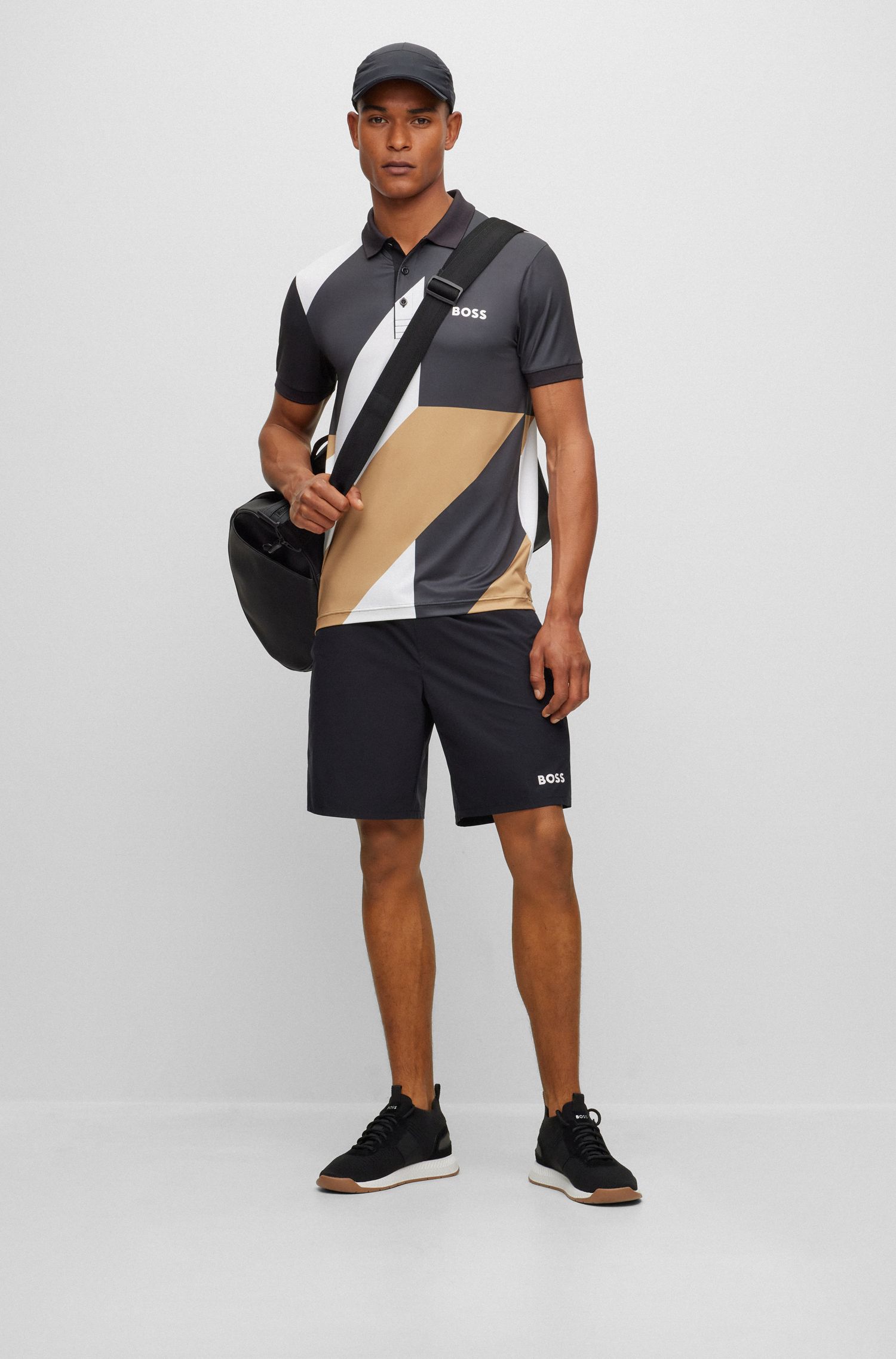 BOSS x Matteo Berrettini 撞色徽标弹力府绸短裤