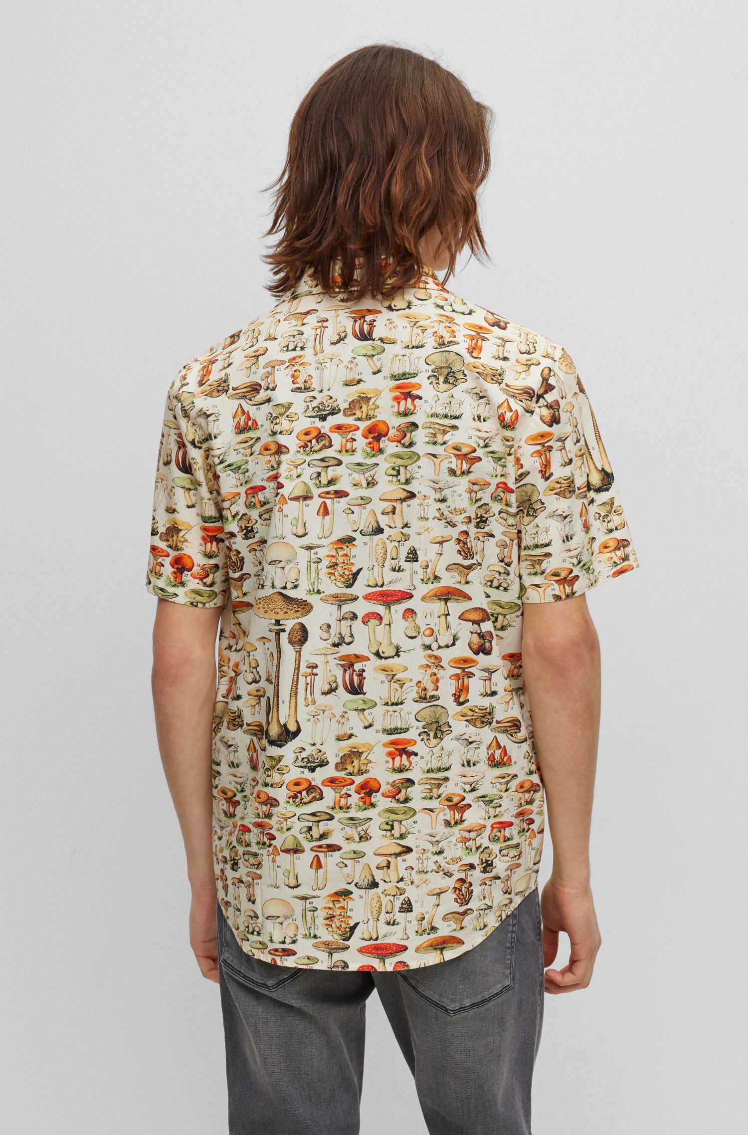 蘑菇印花棉质府绸宽松衬衫