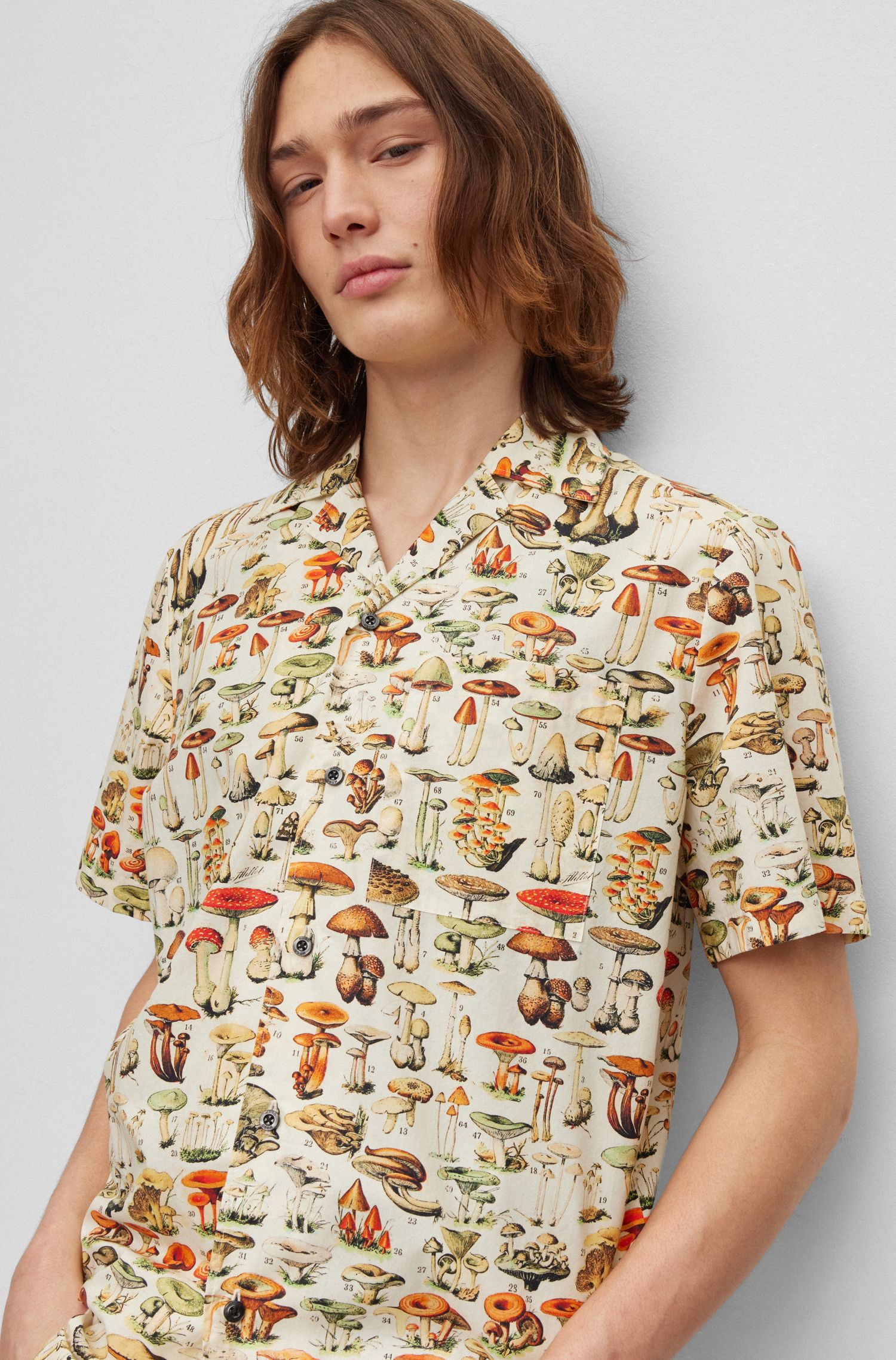 蘑菇印花棉质府绸宽松衬衫