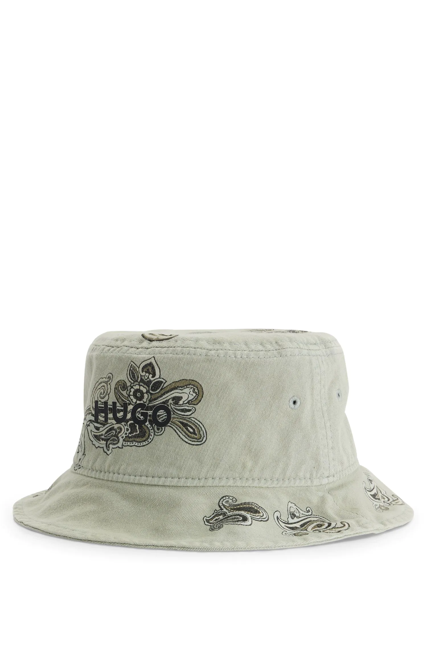 佩斯利图案和徽标装饰棉质斜纹布渔夫帽
