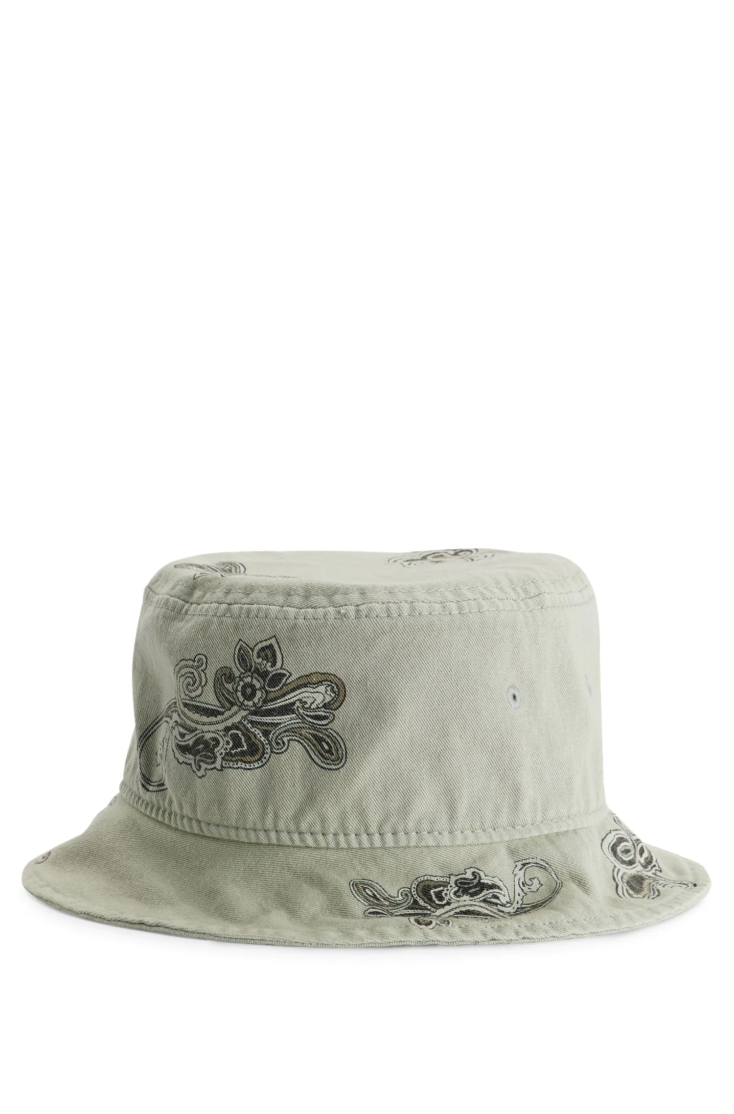佩斯利图案和徽标装饰棉质斜纹布渔夫帽