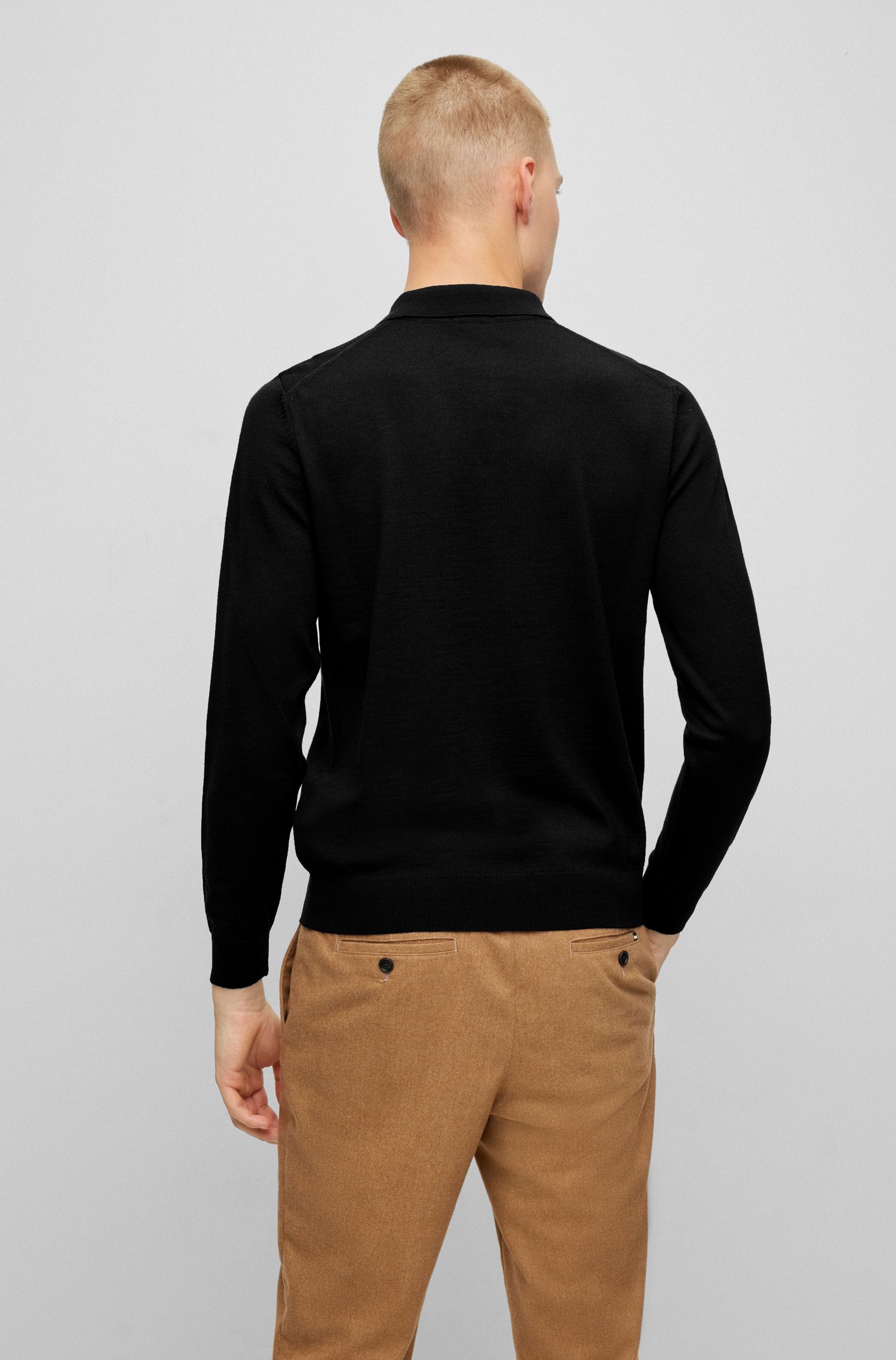 【BOSS博斯】刺绣徽标装饰 Polo 领毛衣