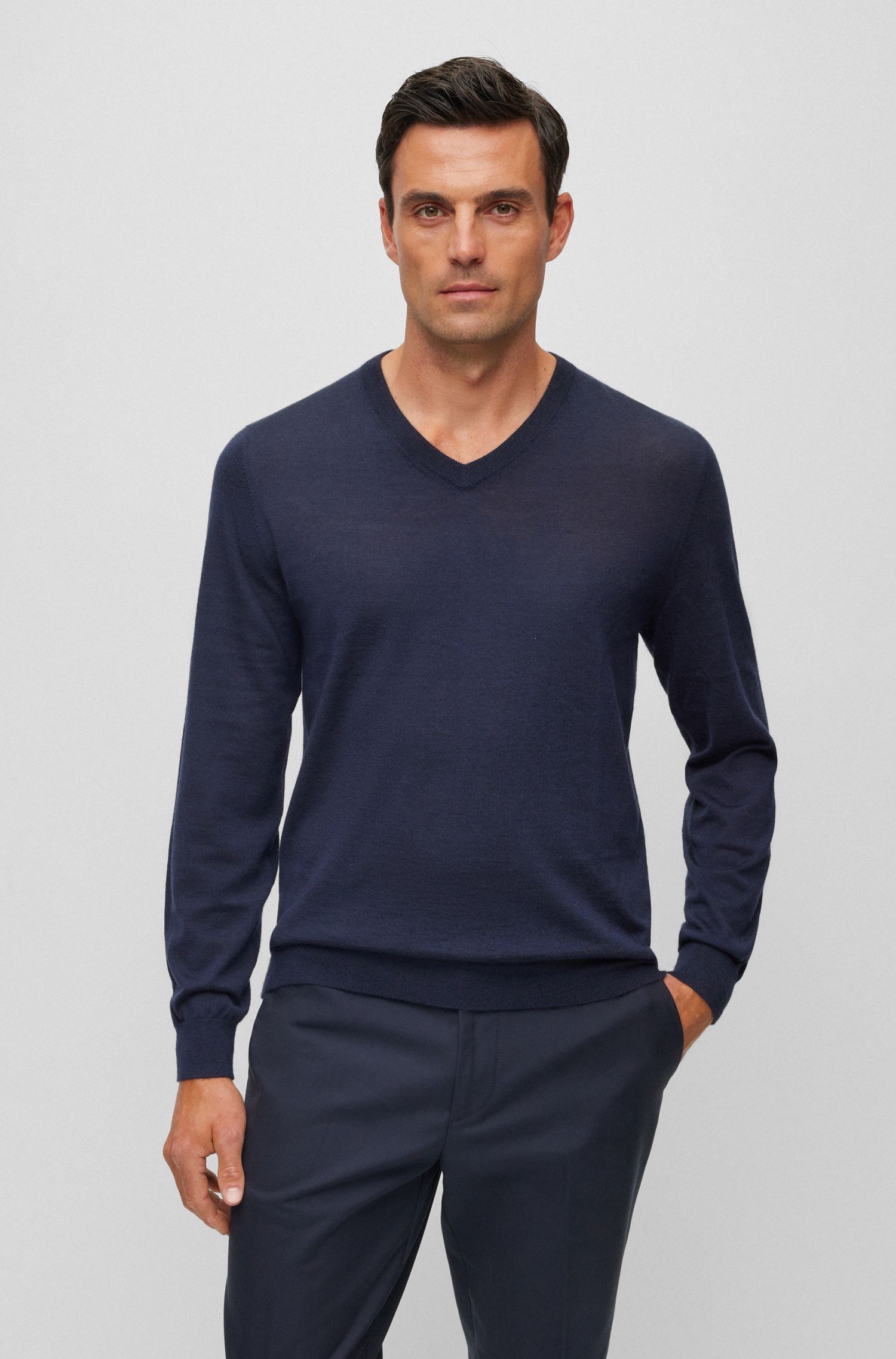 【BOSS博斯】常规版型负责任羊绒 V 领毛衣