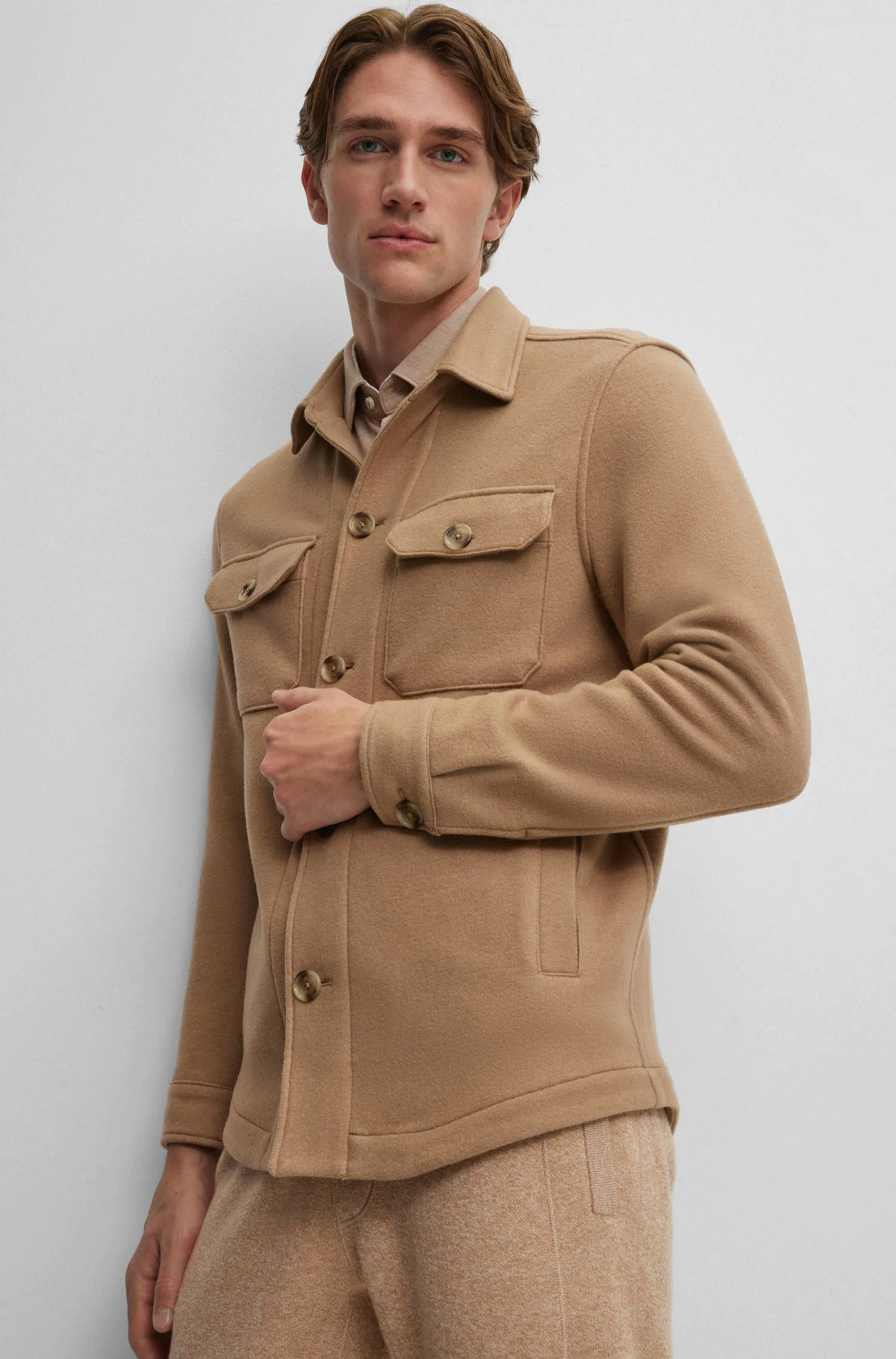 混色羊毛混纺平纹针织宽松版型夹克