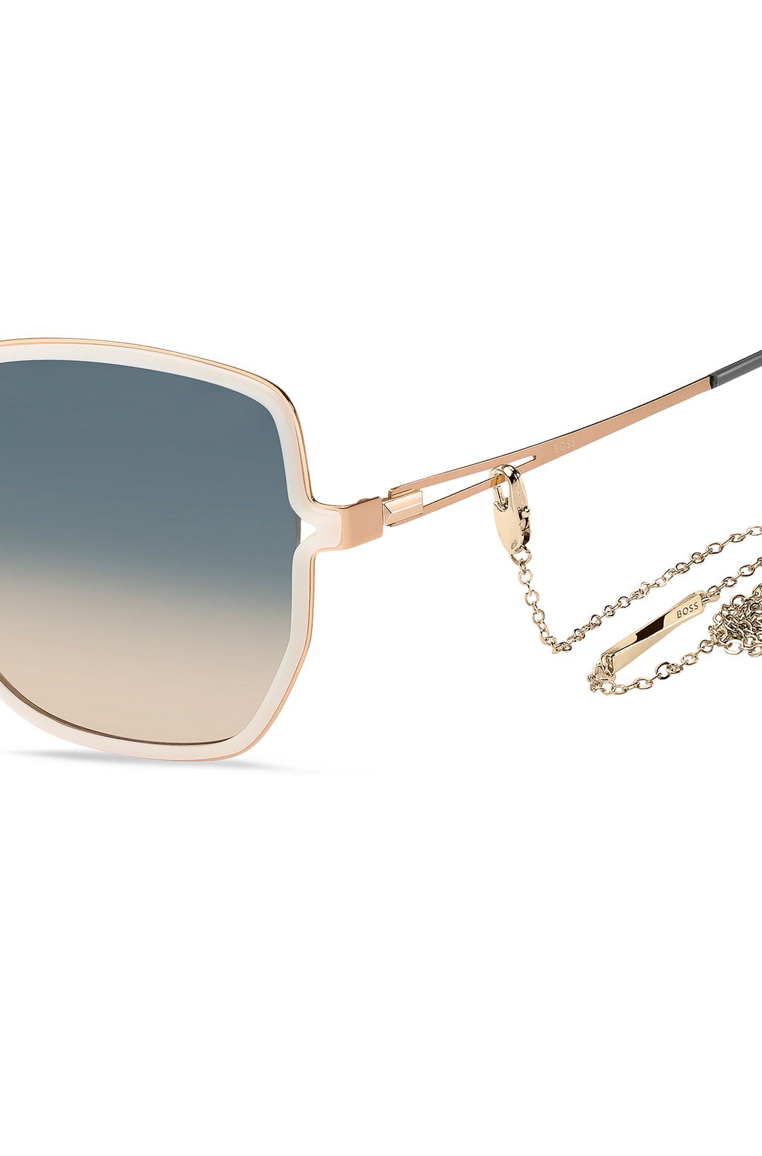 【BOSS博斯】分叉镜腿和品牌标识链条设计金色太阳镜