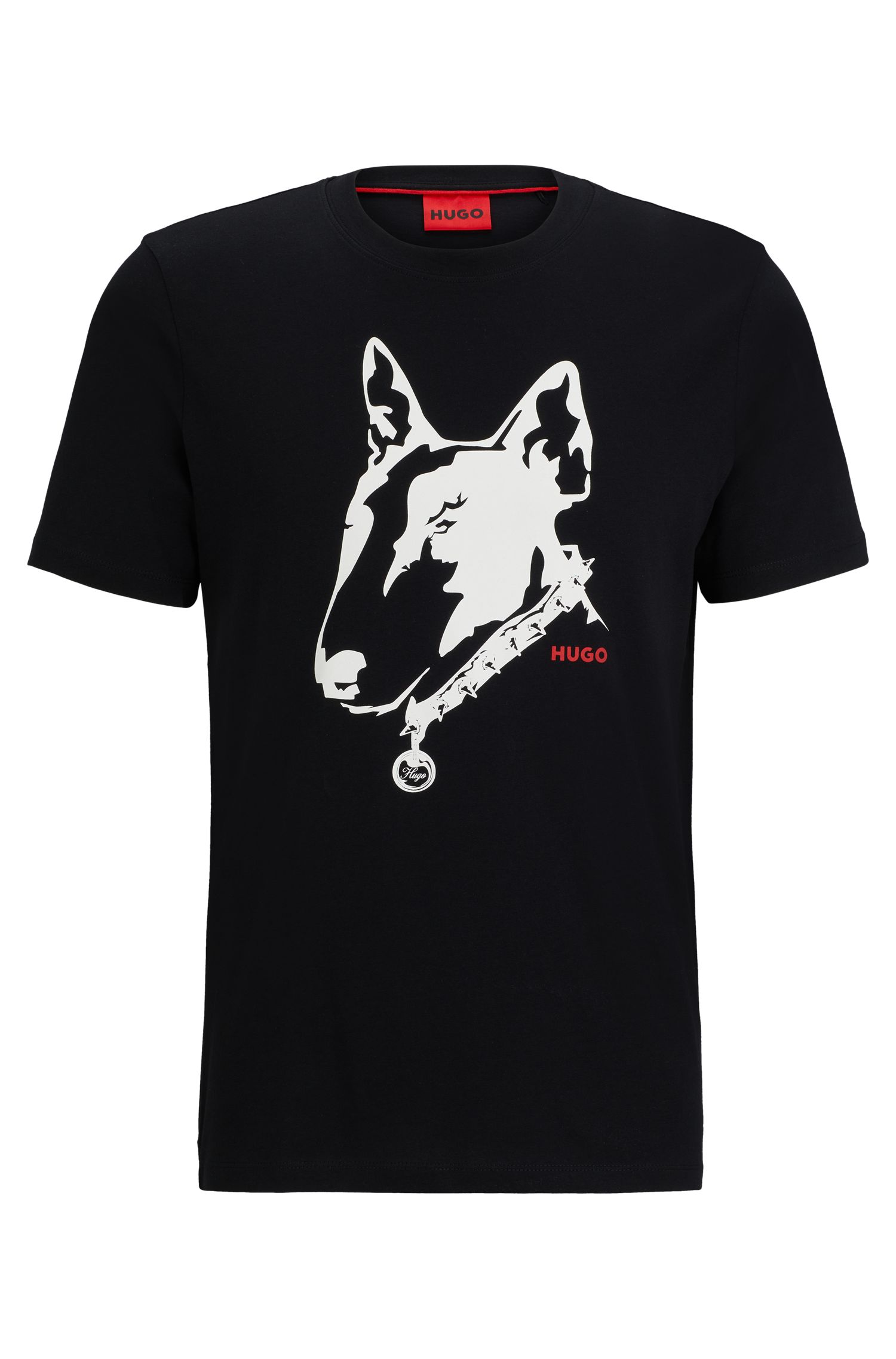 狗狗艺术图案装饰棉质平纹针织布 T 恤