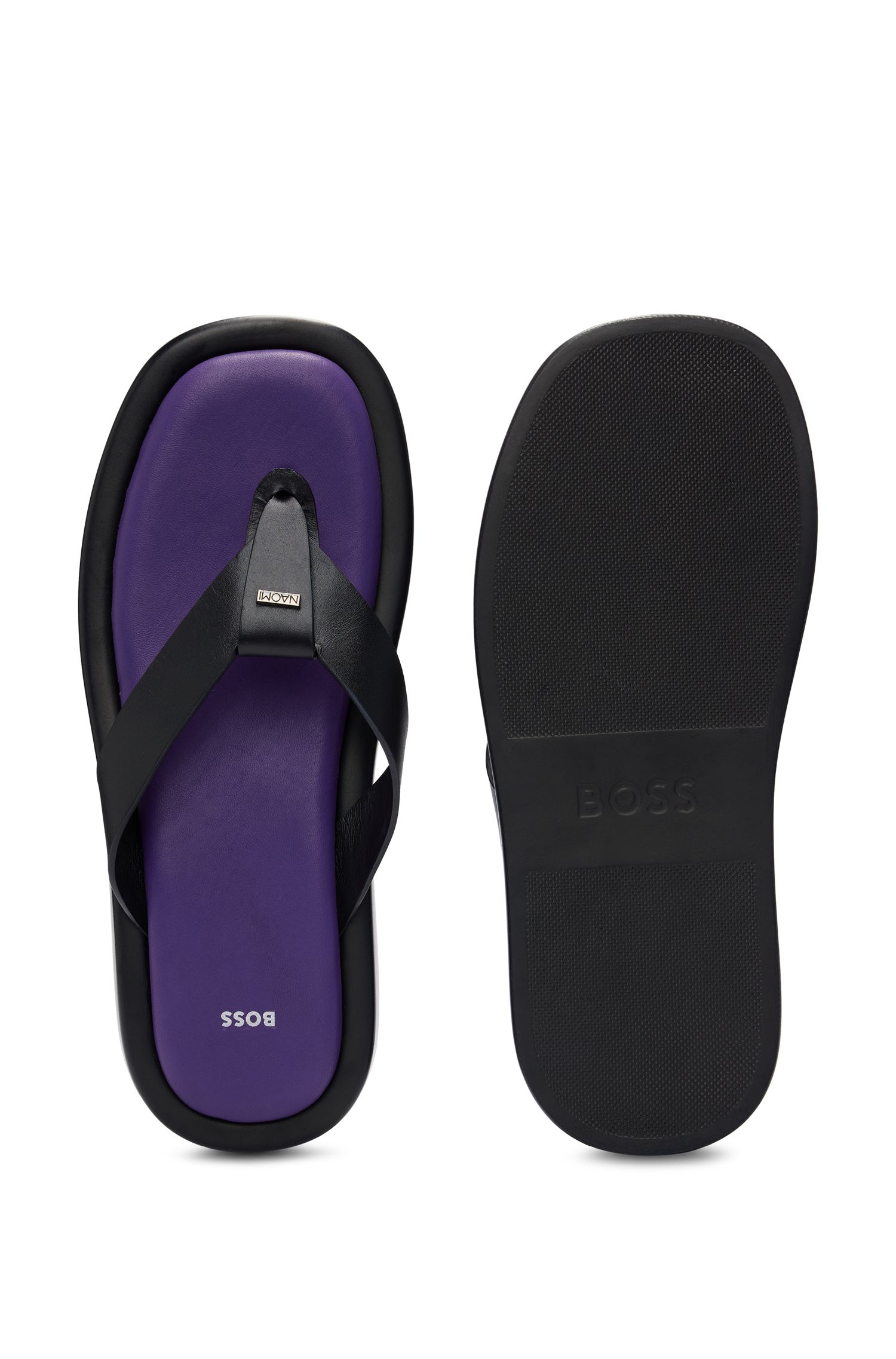 NAOMI x BOSS 品牌标识装饰皮革厚底夹趾凉鞋