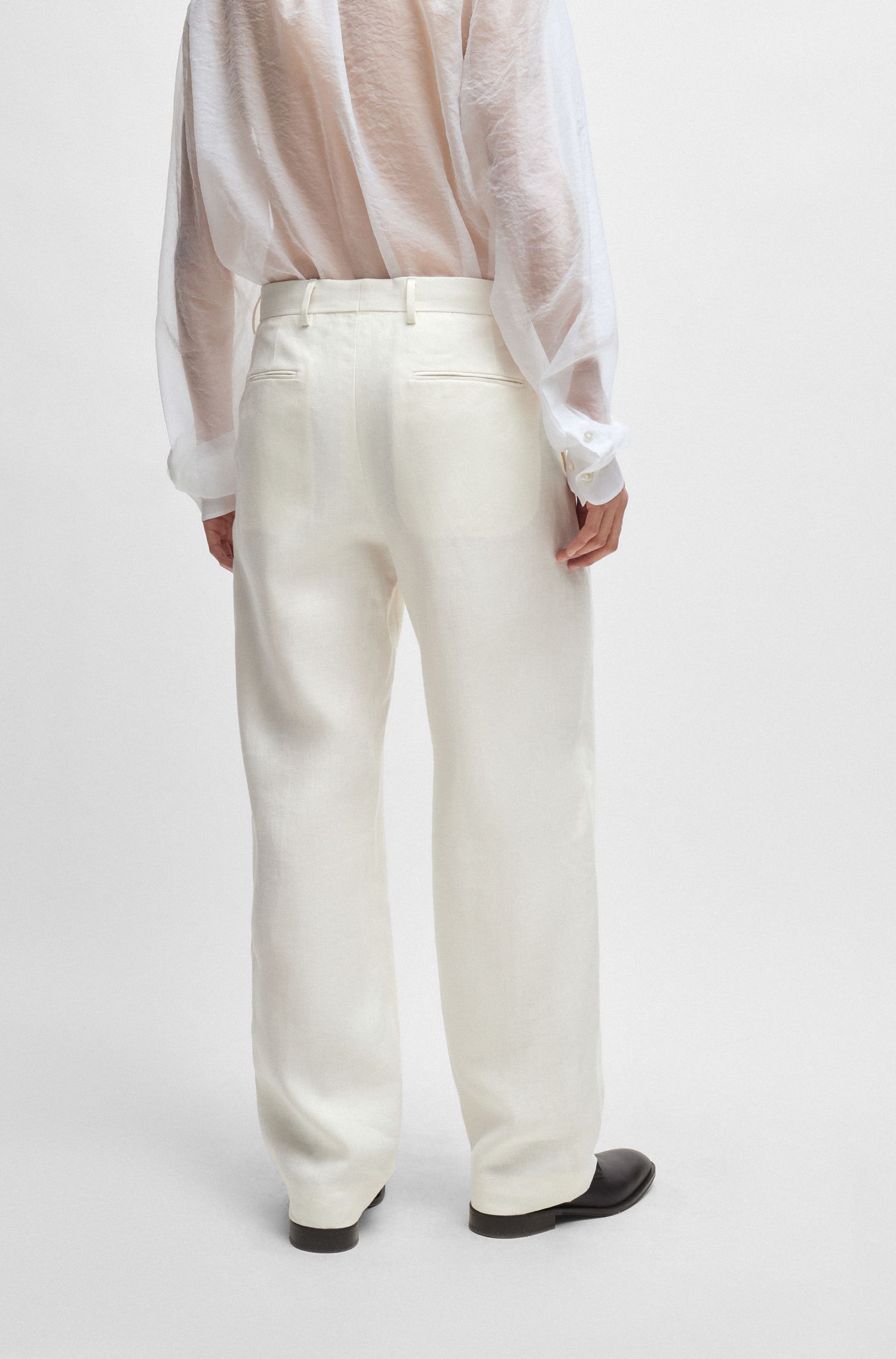 宽松版型微型图案亚麻长裤