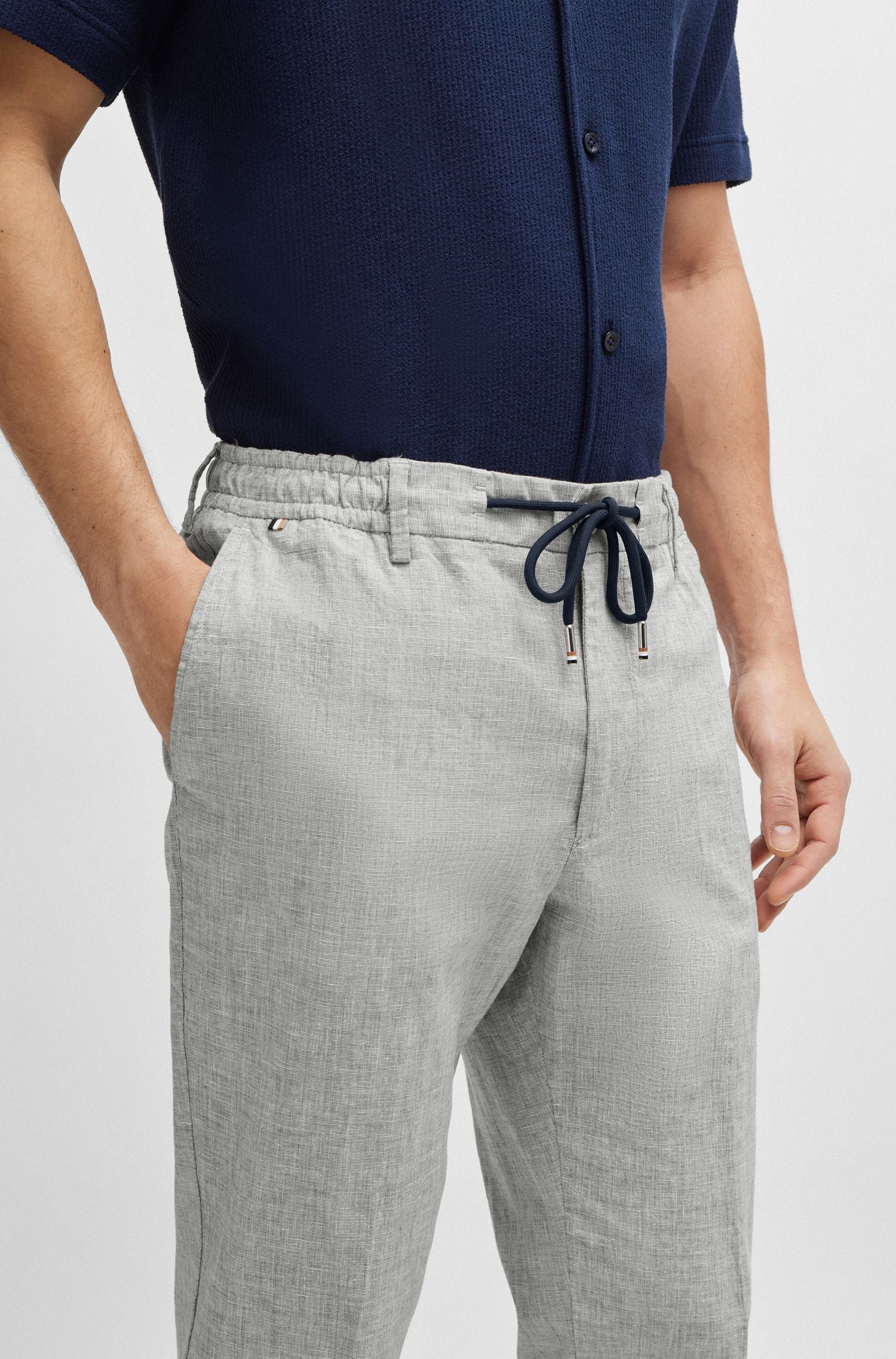棉质和亚麻混纺弹性面料常规版型长裤