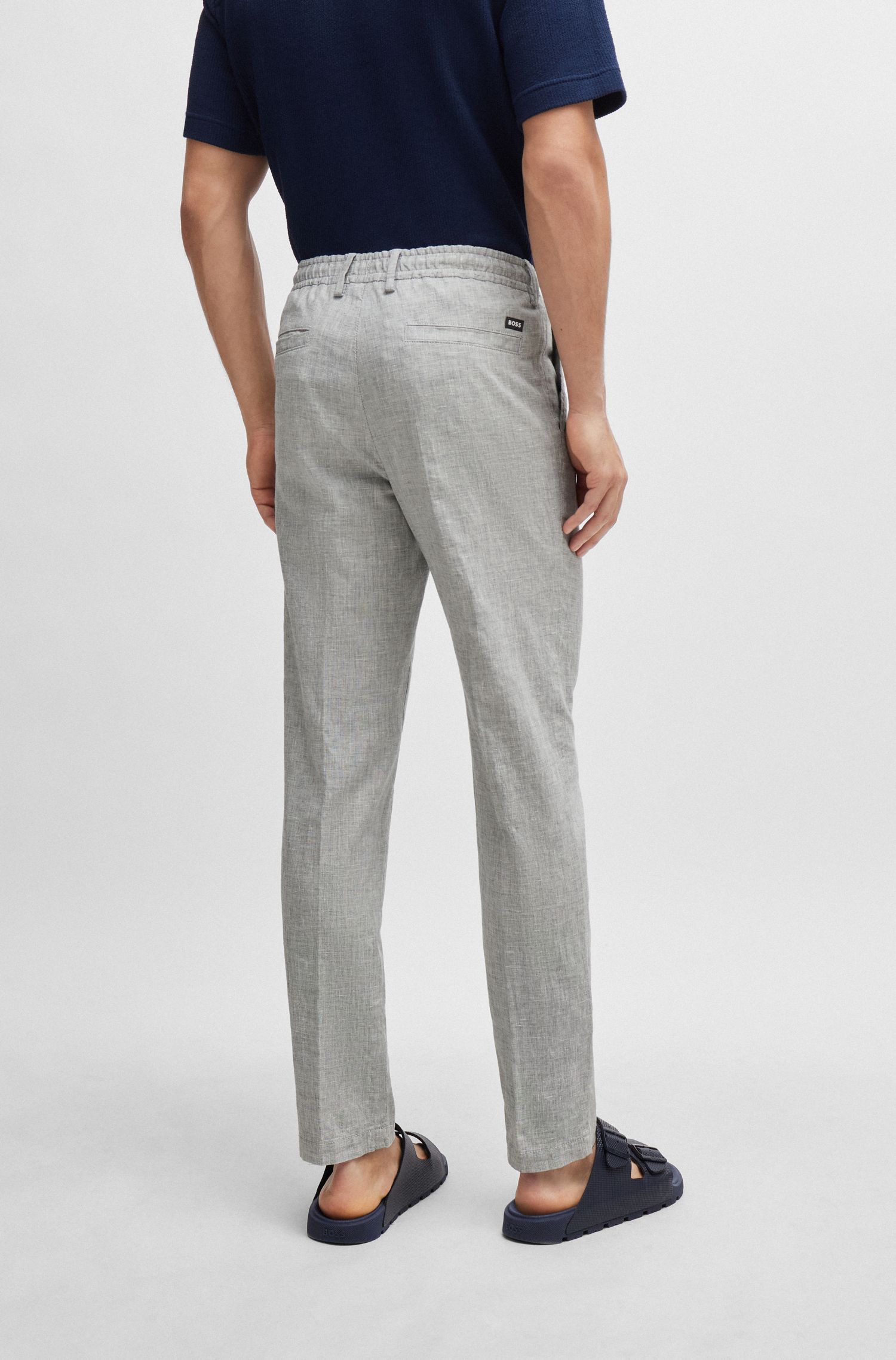 棉质和亚麻混纺弹性面料常规版型长裤