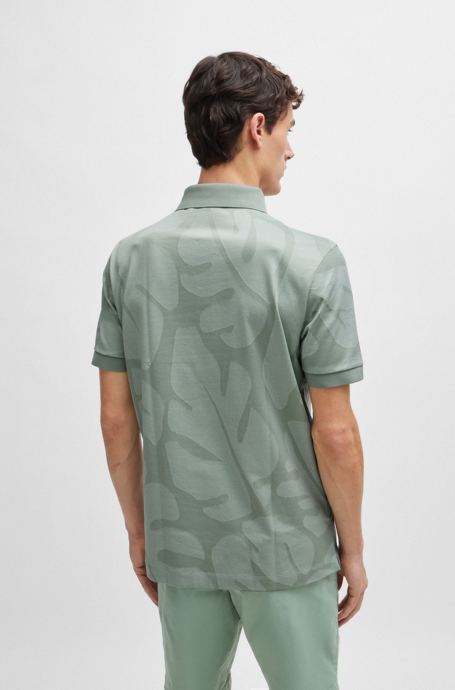 龟背叶图案棉质修身 Polo 衫