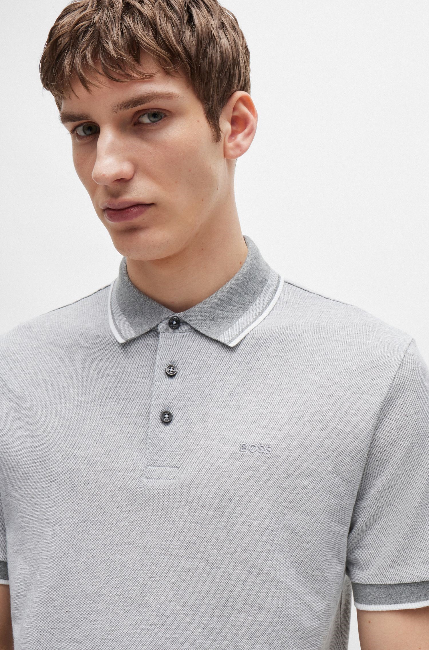 【BOSS博斯】徽标细节装饰牛津棉质珠地布 Polo 衫