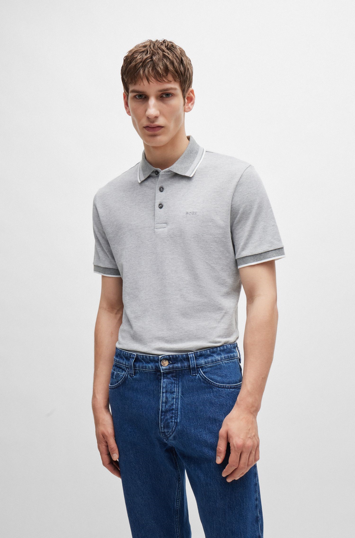 【BOSS博斯】徽标细节装饰牛津棉质珠地布 Polo 衫