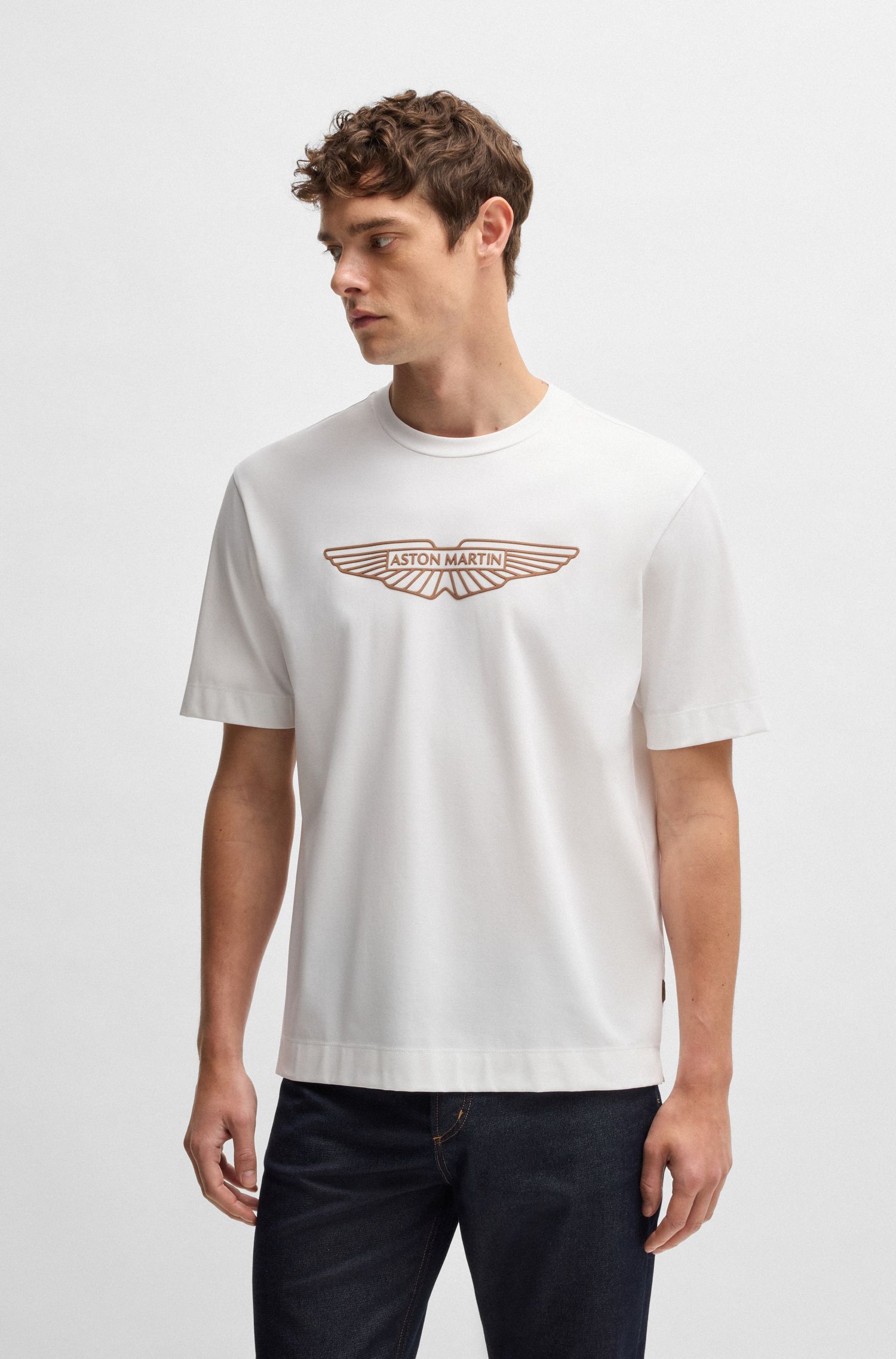 BOSS x ASTON MARTIN 徽标艺术图案弹力棉质 T 恤