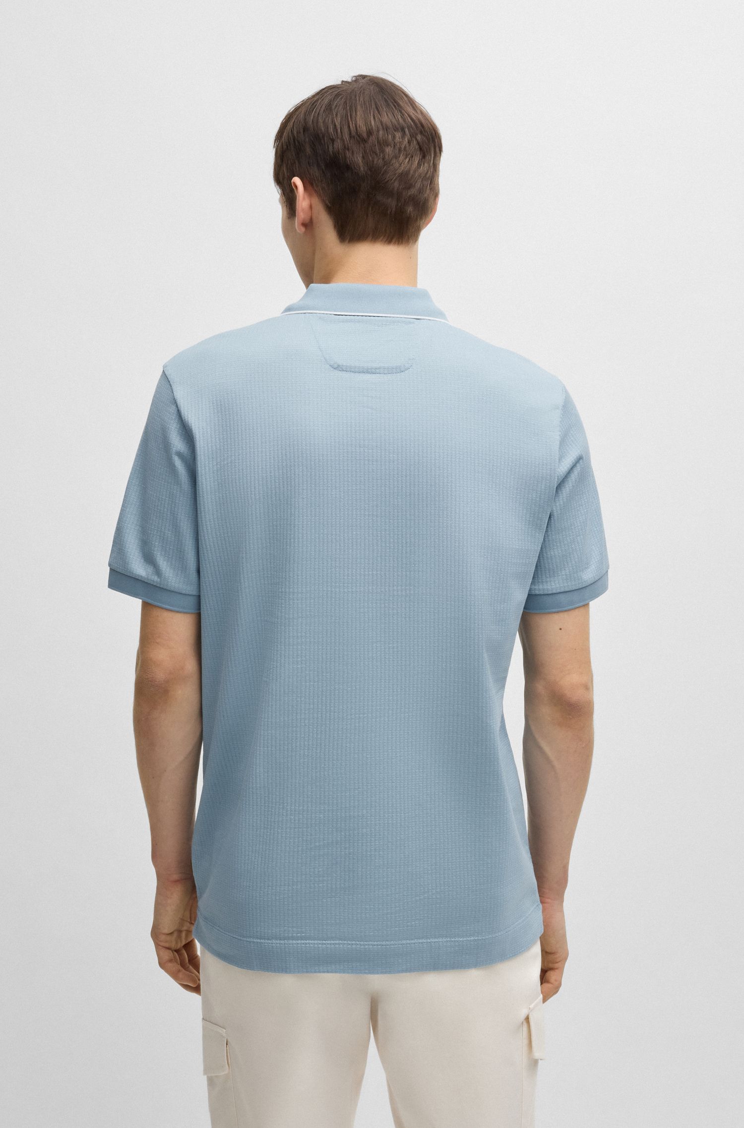 条纹结构棉和真丝混纺 Polo 衫