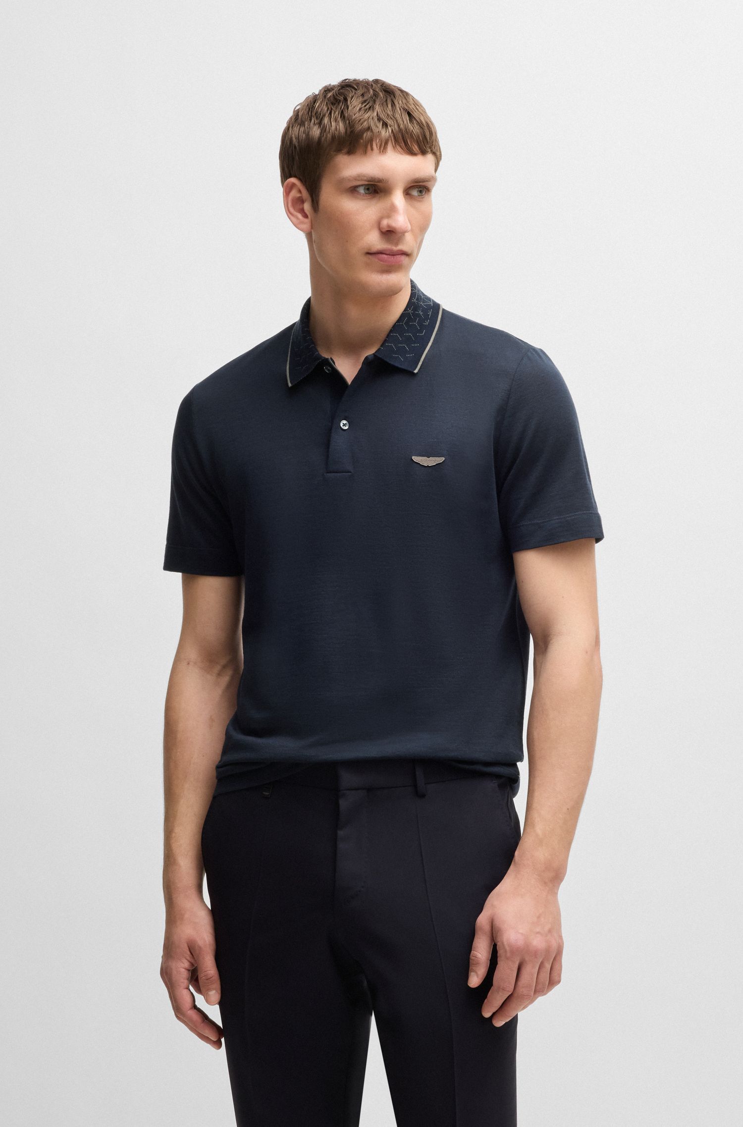 BOSS x ASTON MARTIN 棉、亚麻和丝绸材质的 Polo 衫