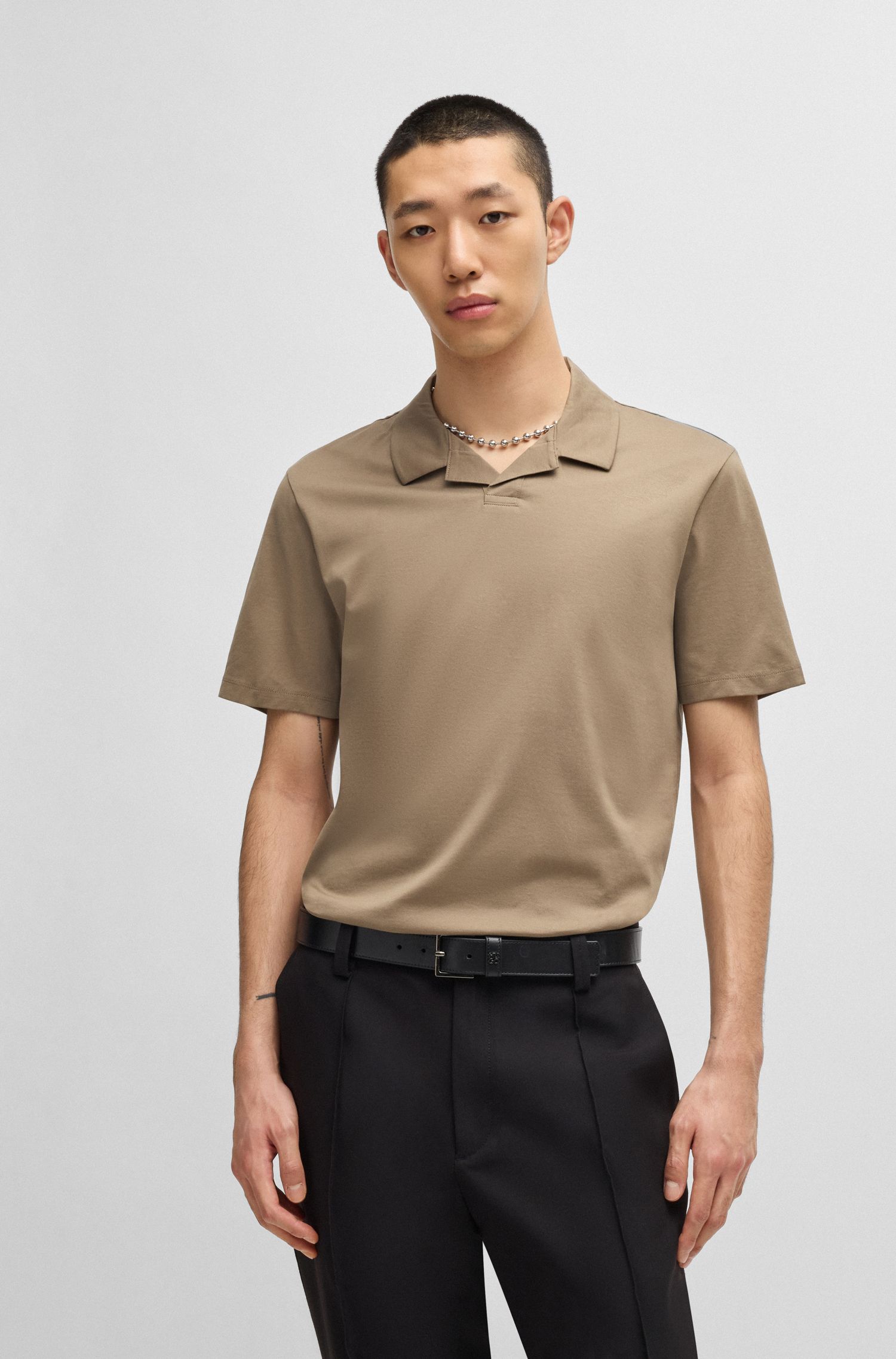 小立领设计丝光棉质修身 Polo 衫