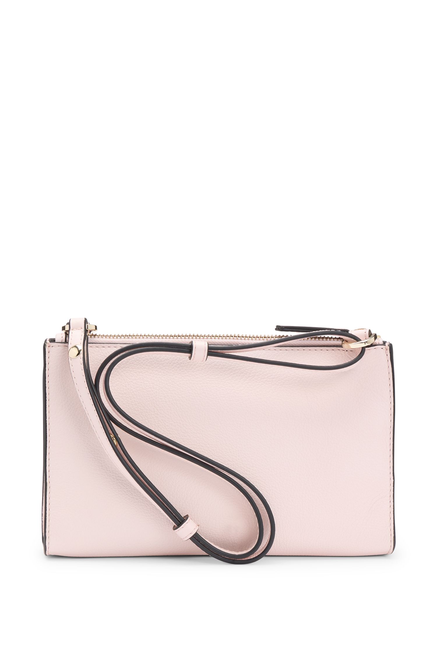 【BOSS博斯】金色徽标荔枝纹皮革斜挎包