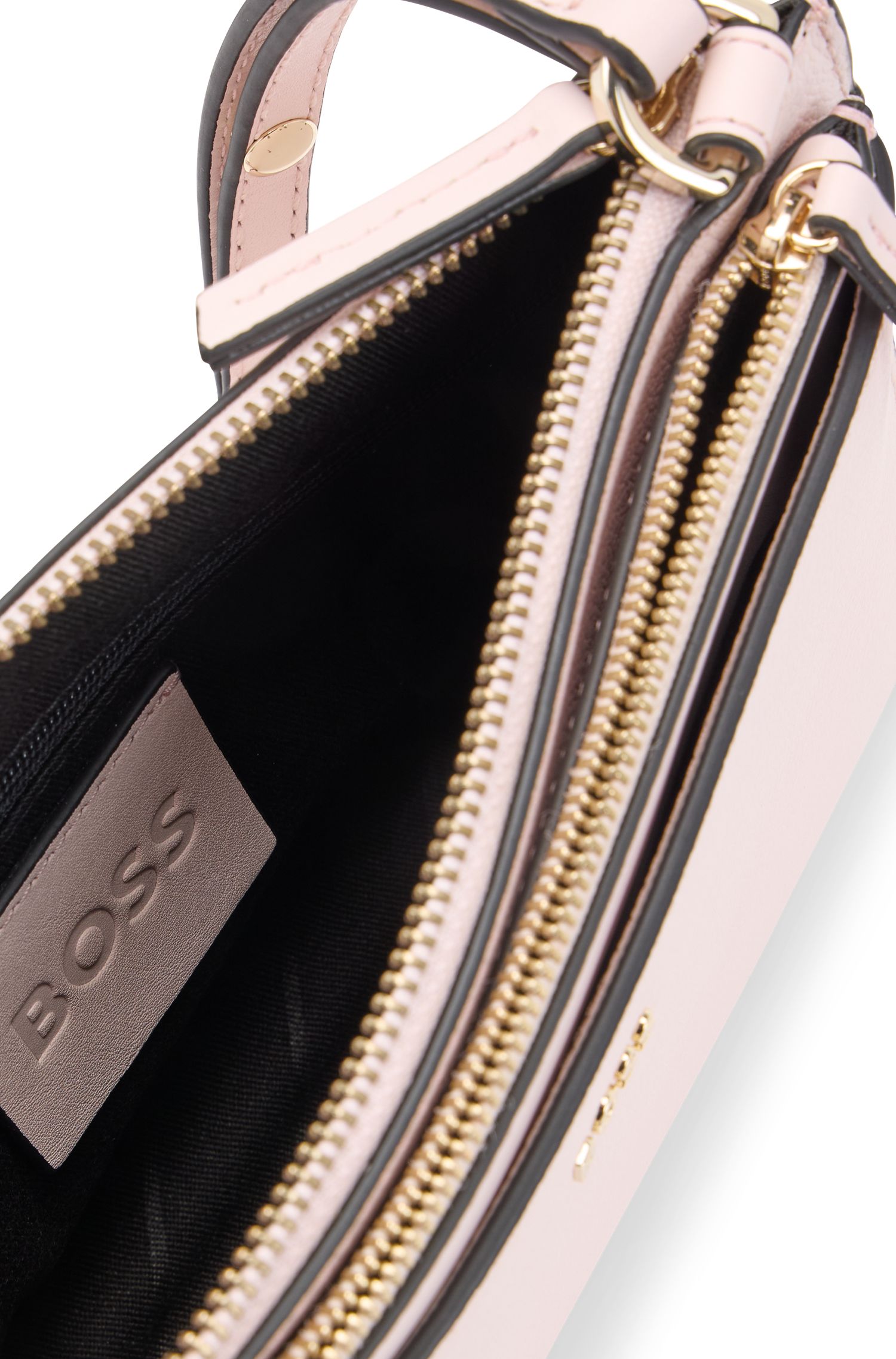 【BOSS博斯】金色徽标荔枝纹皮革斜挎包