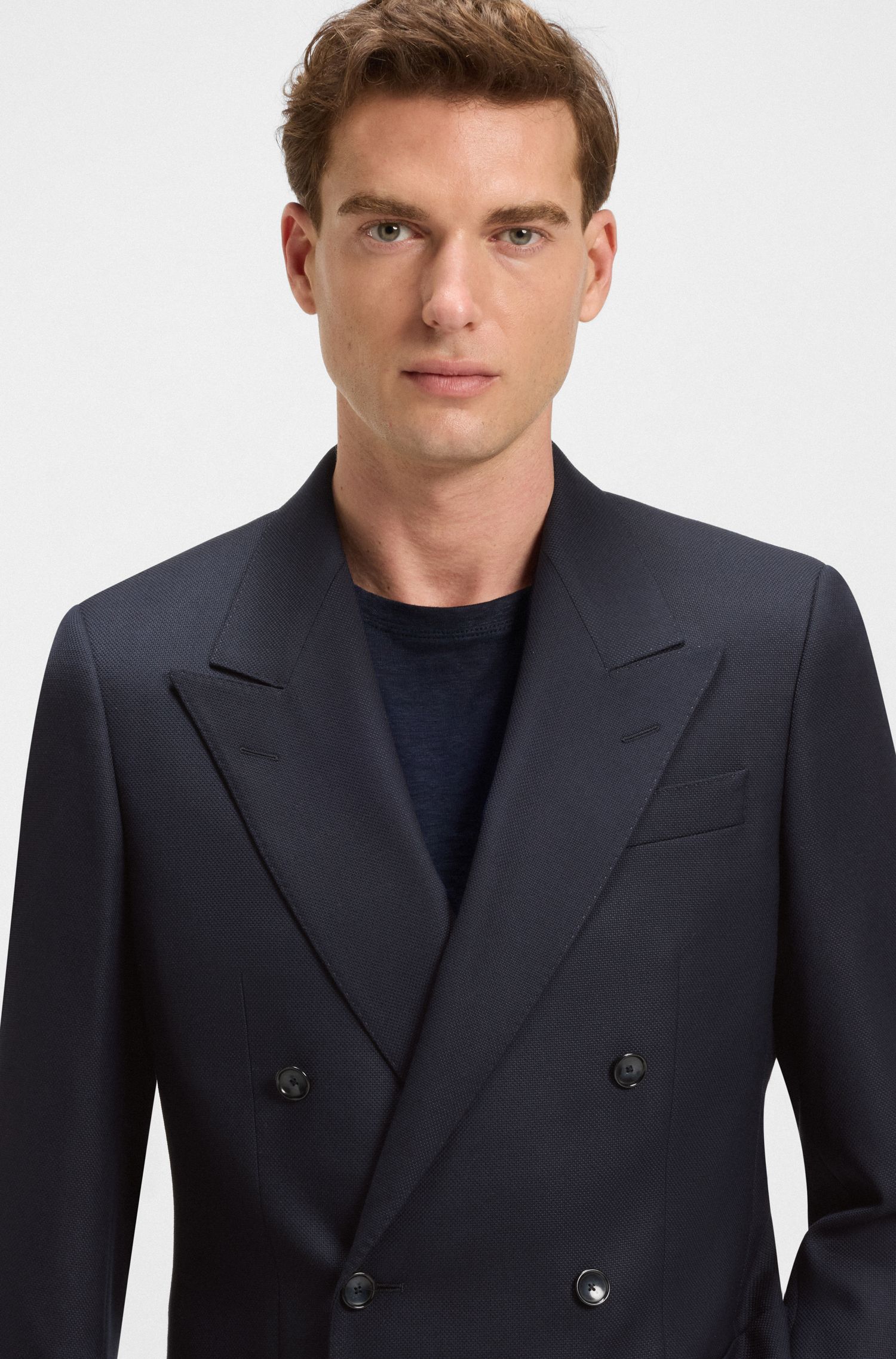 BECKHAM x BOSS 弹力羊毛双排扣西装外套