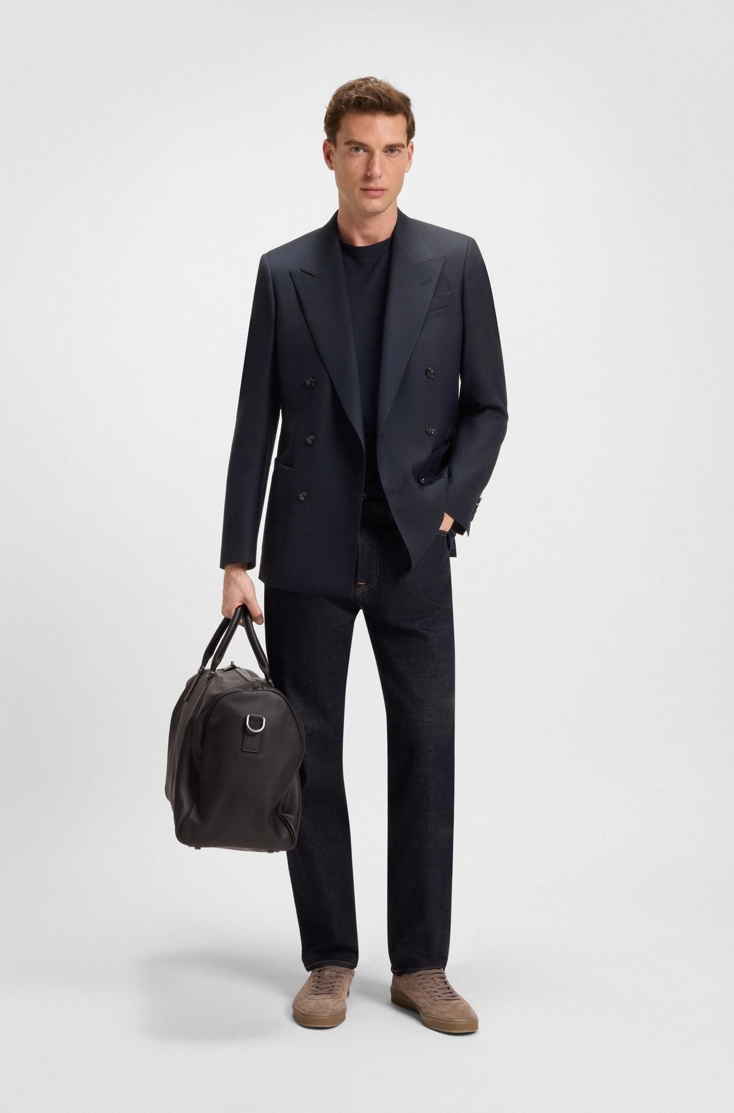 BECKHAM x BOSS 弹力羊毛双排扣西装外套