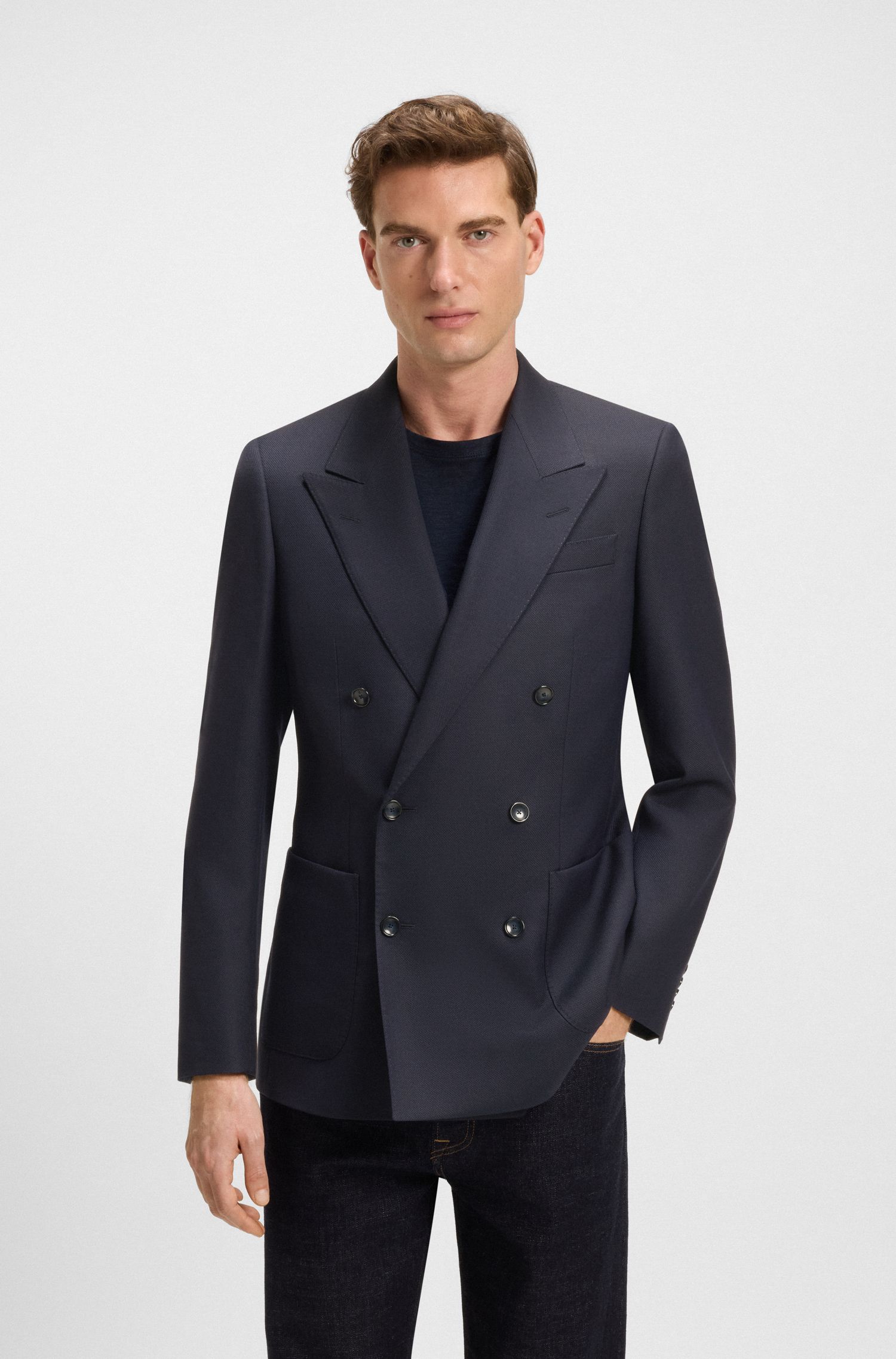 BECKHAM x BOSS 弹力羊毛双排扣西装外套