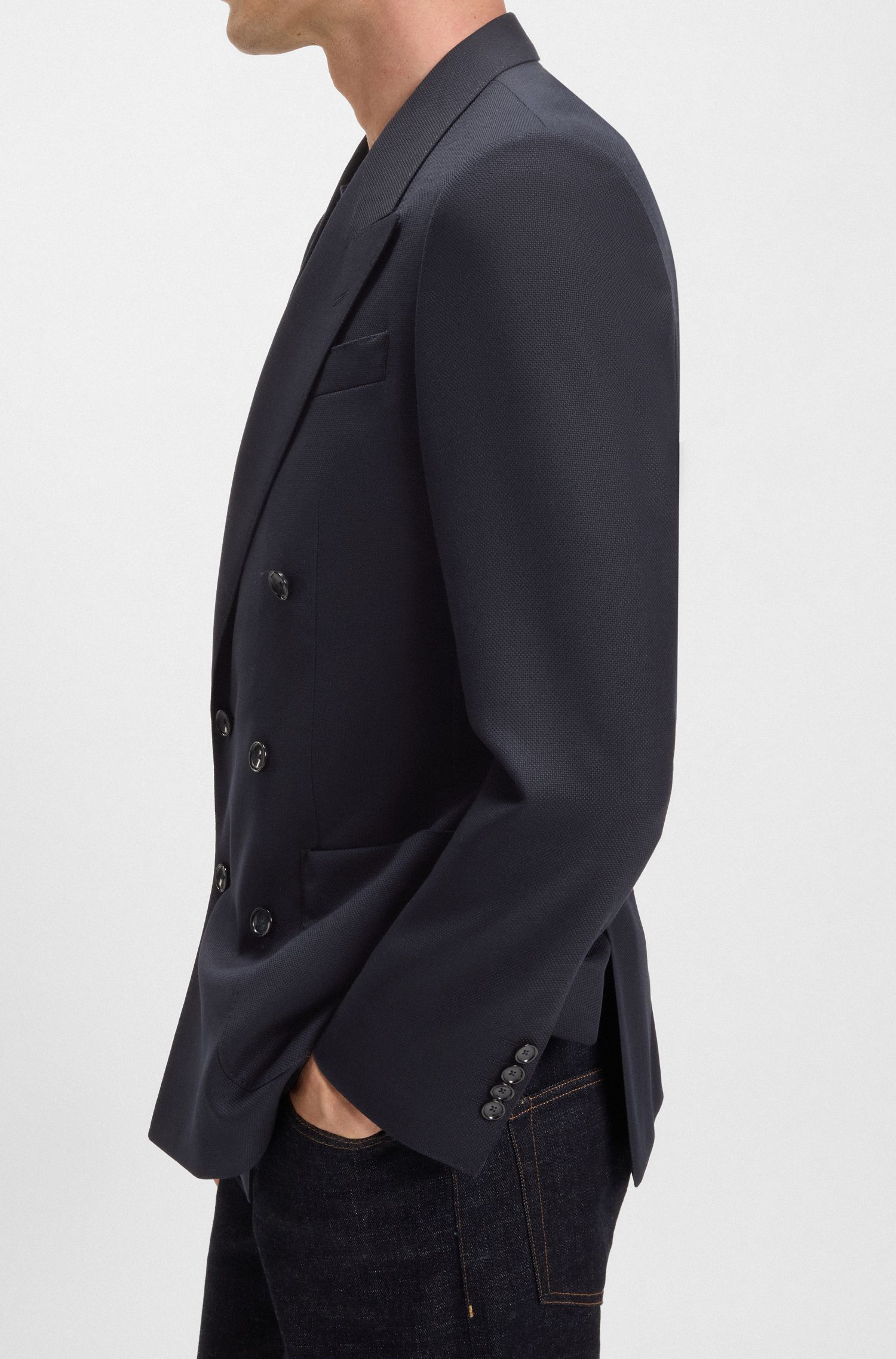 BECKHAM x BOSS 弹力羊毛双排扣西装外套