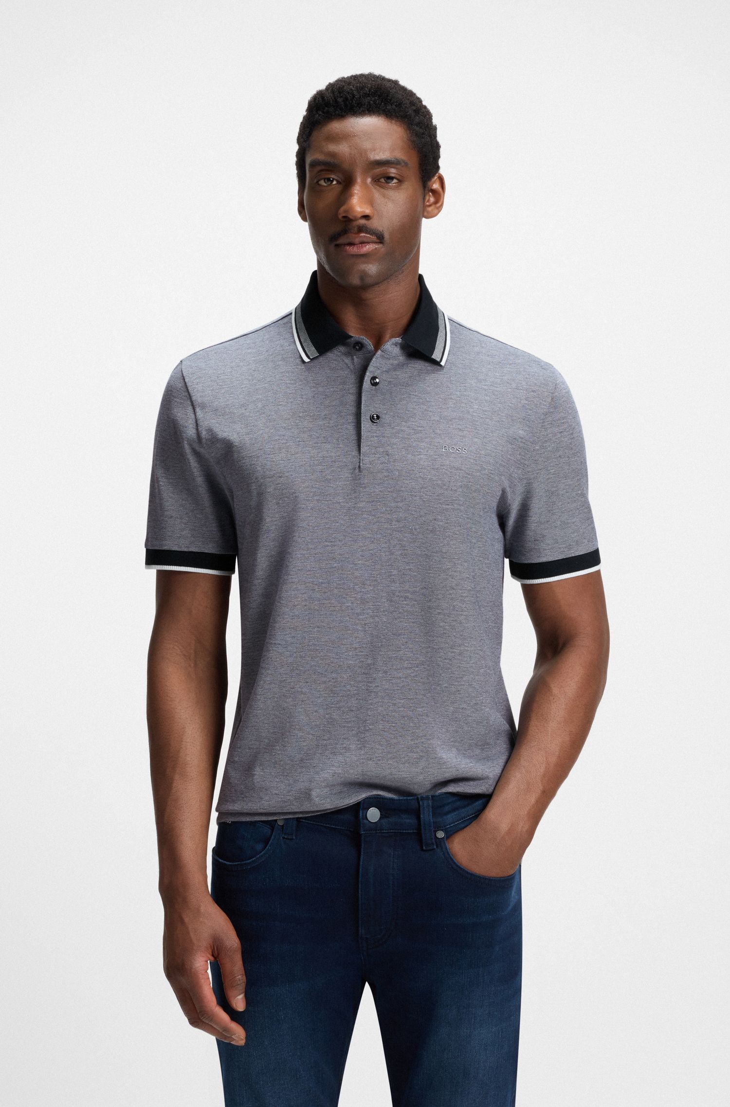 【BOSS博斯】徽标细节装饰牛津棉质珠地布 Polo 衫