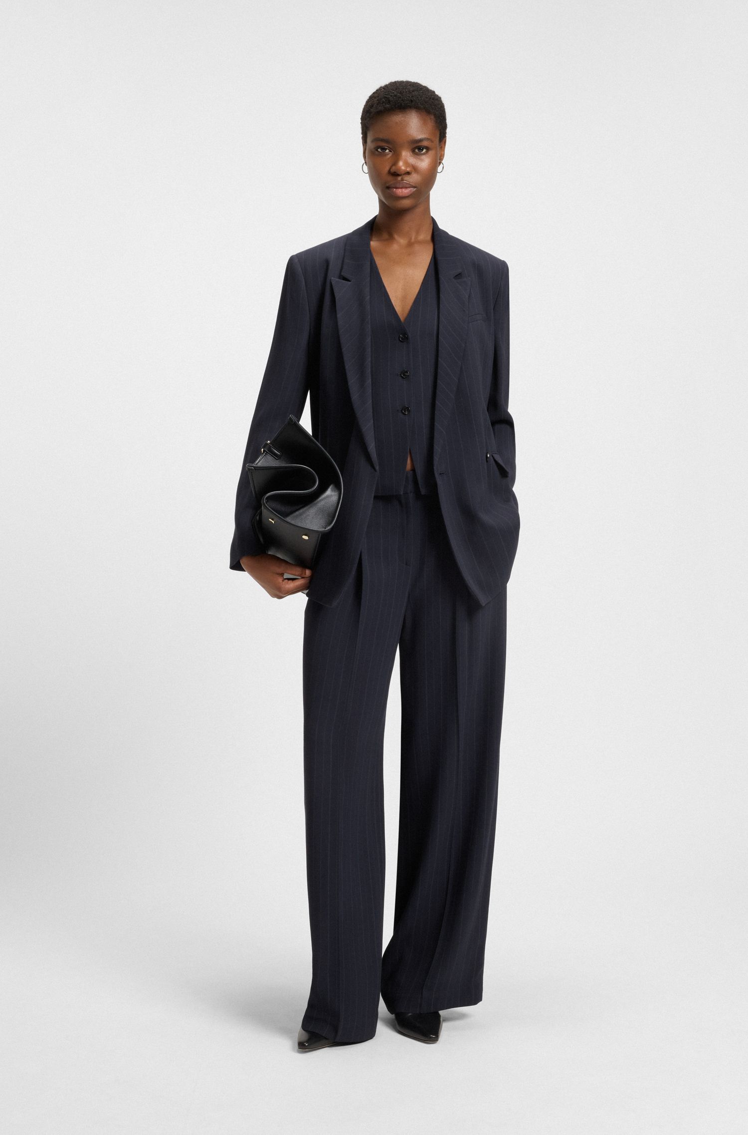 【BOSS博斯】隐藏式开合设计休闲版型细条纹运动衫夹克