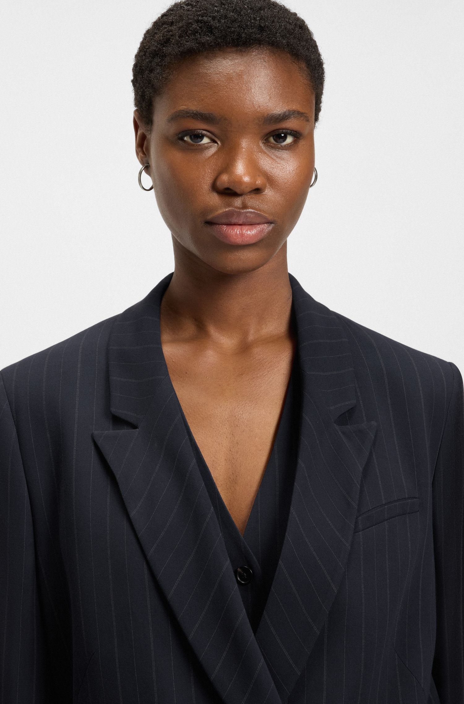 【BOSS博斯】隐藏式开合设计休闲版型细条纹运动衫夹克