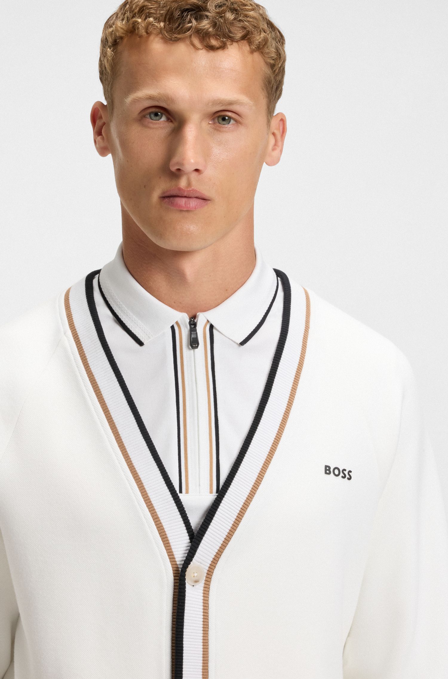 【BOSS博斯】撞色条纹宽松开衫