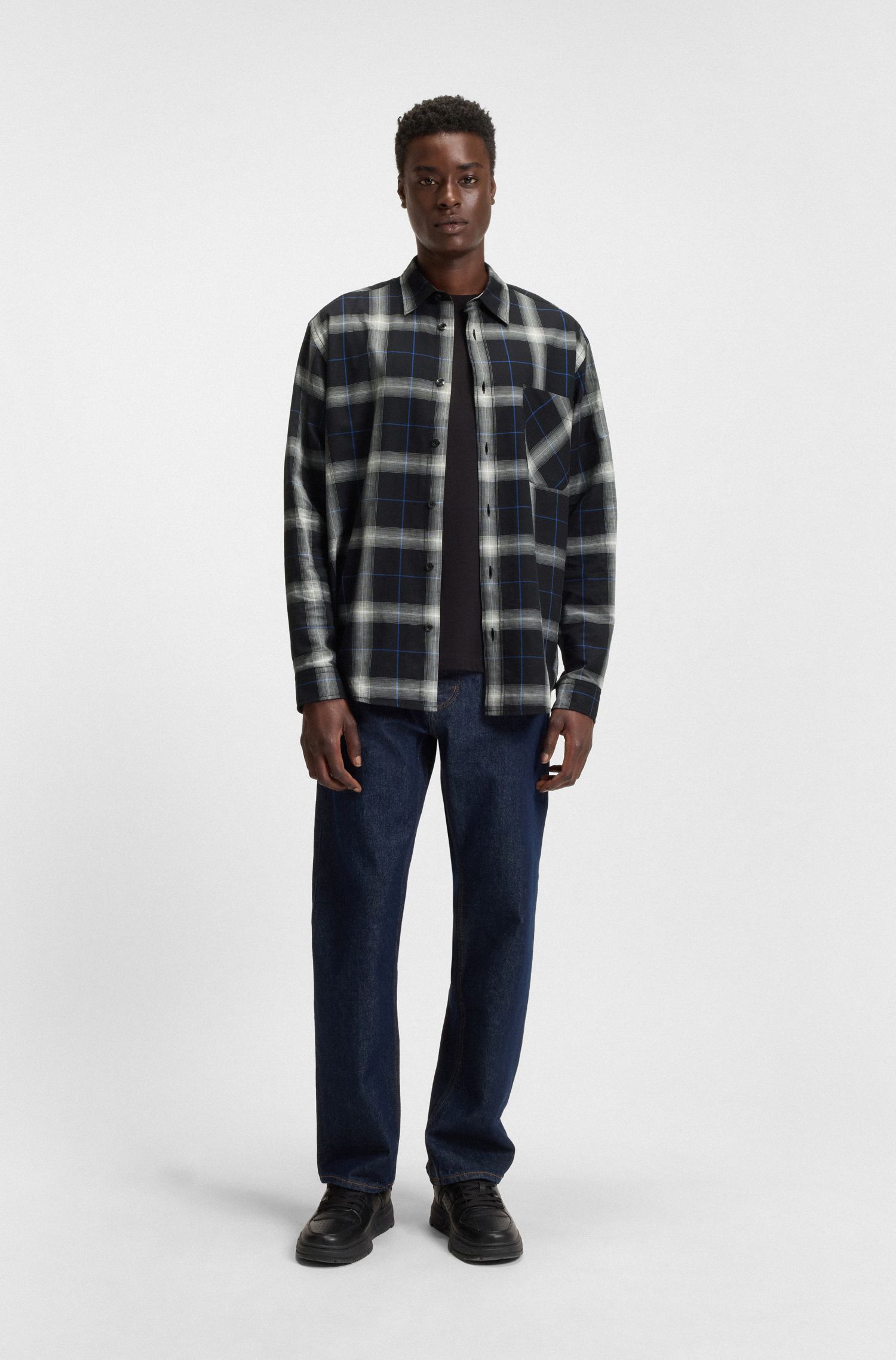 【HUGO雨果】格纹棉质斜纹布宽松版型衬衫