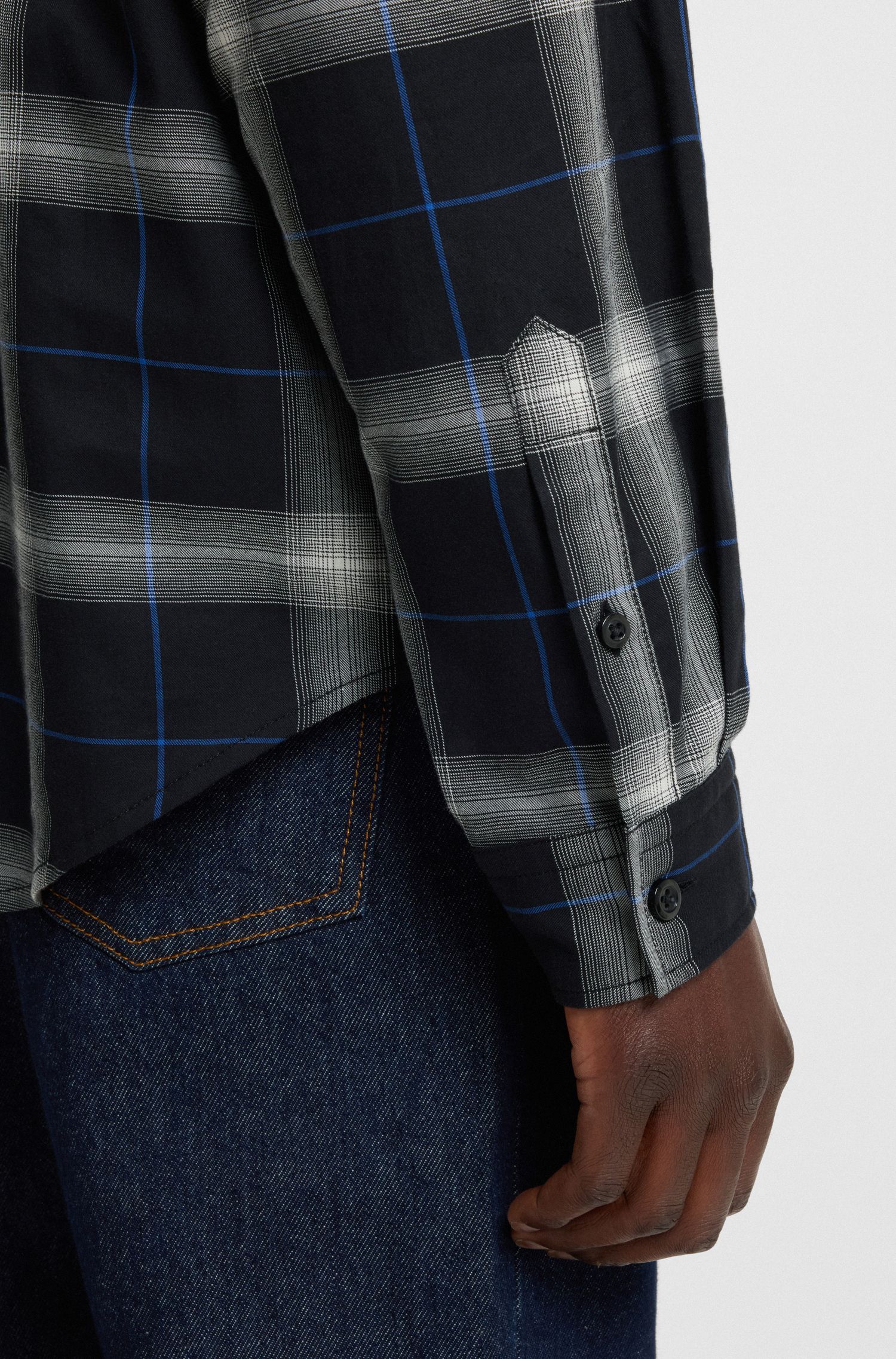 【HUGO雨果】格纹棉质斜纹布宽松版型衬衫