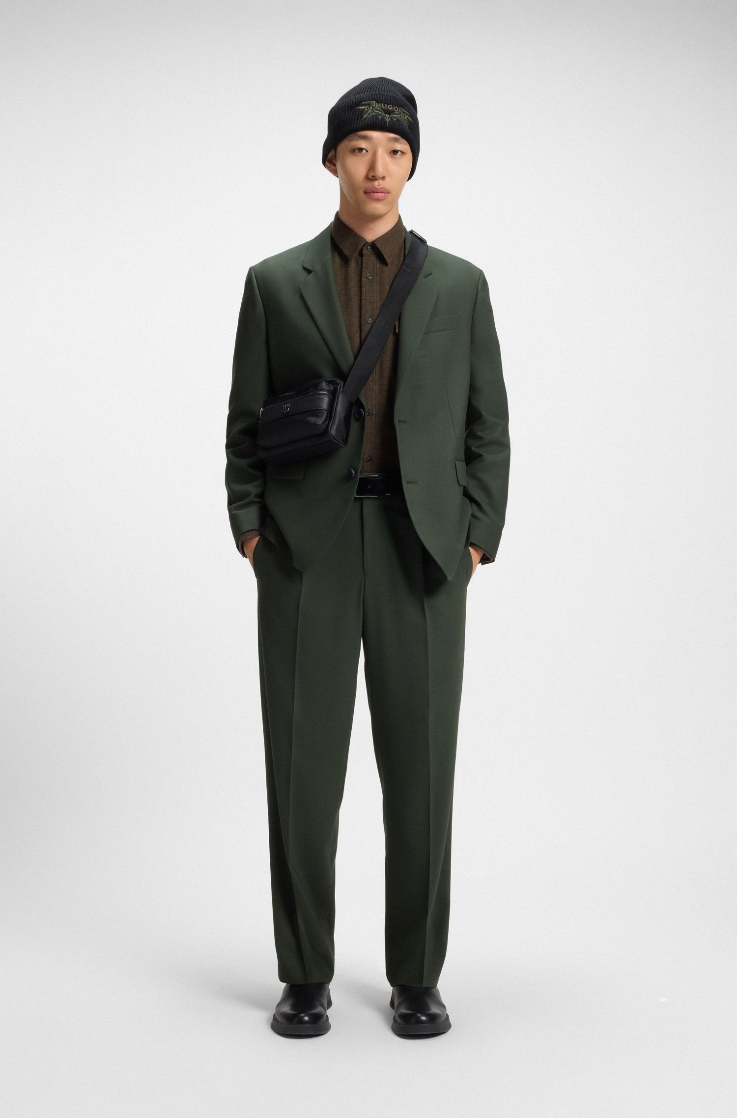 【HUGO雨果】人字形棉宽松合身衬衫