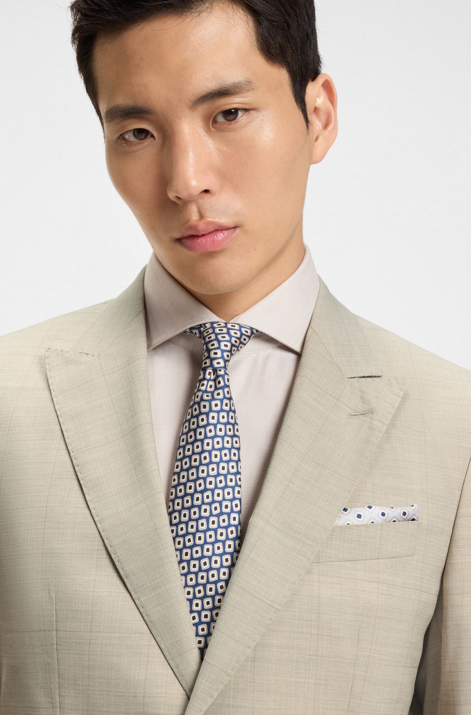 【BOSS博斯】格纹弹力羊毛修身西装