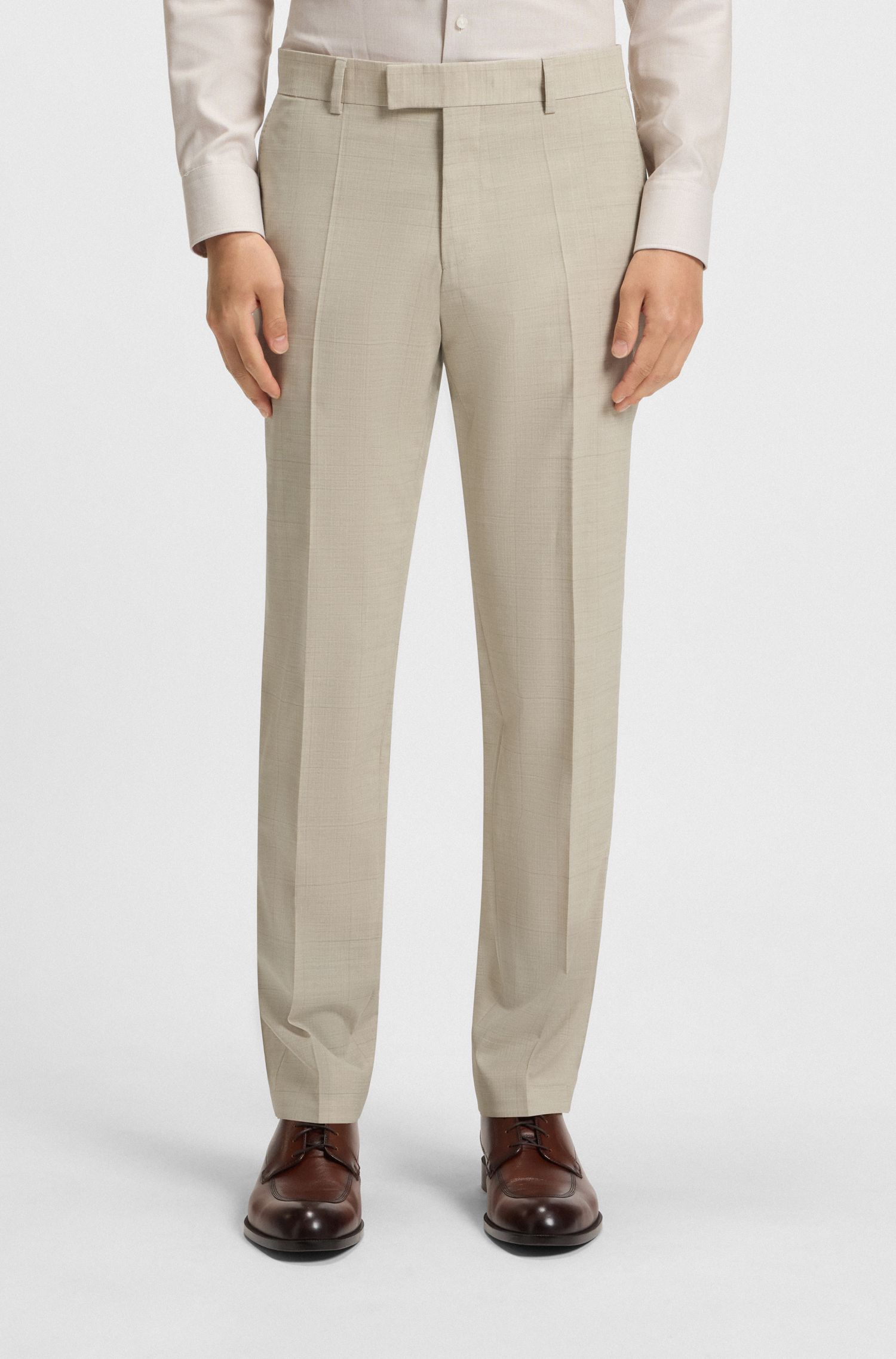 【BOSS博斯】格纹弹力羊毛修身西装