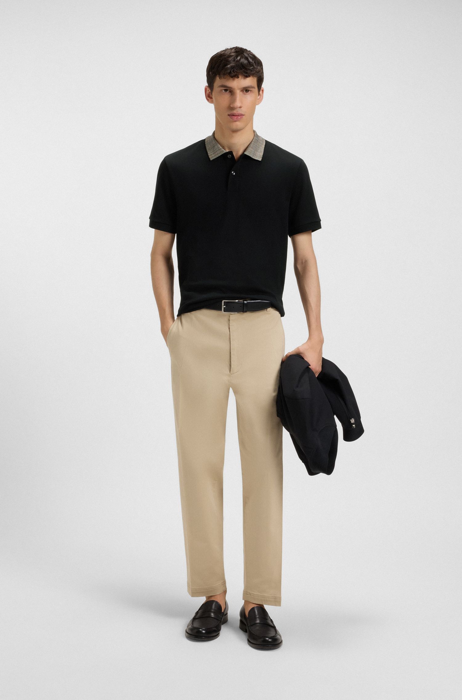 衣领饰有图案印花的皮马棉 Polo 衫
