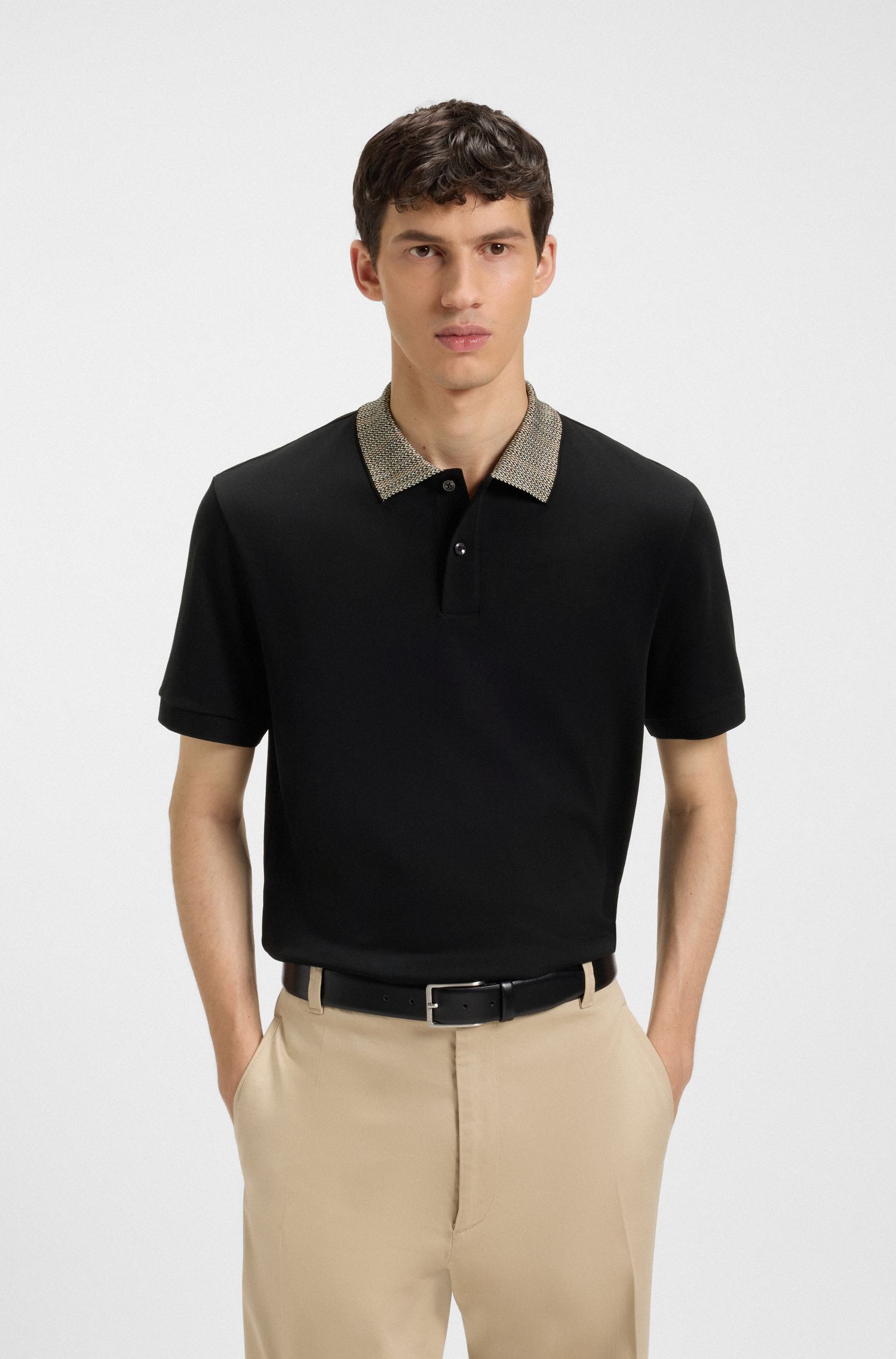 衣领饰有图案印花的皮马棉 Polo 衫