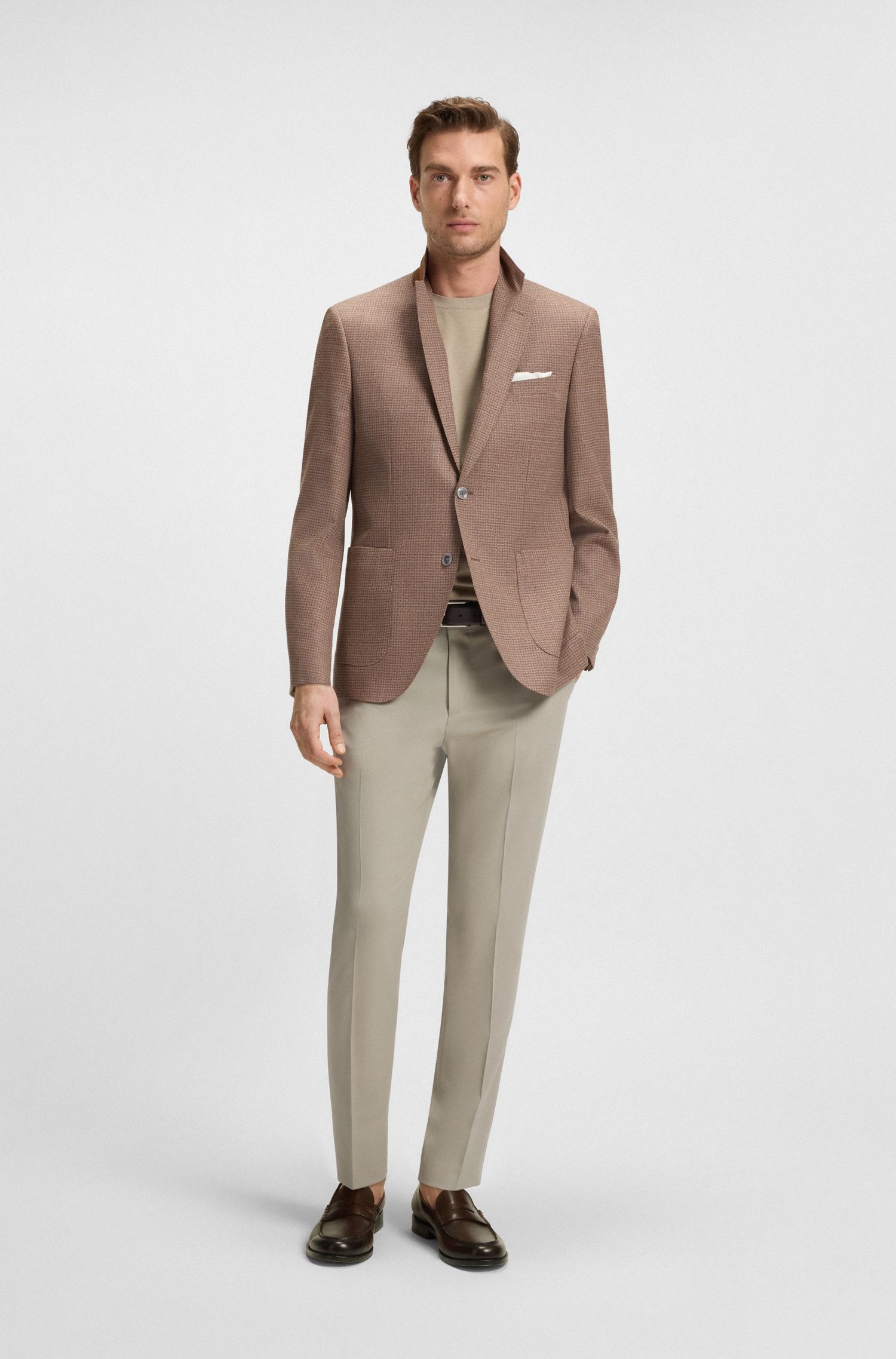 【BOSS博斯】羊毛混纺锥形版型长裤